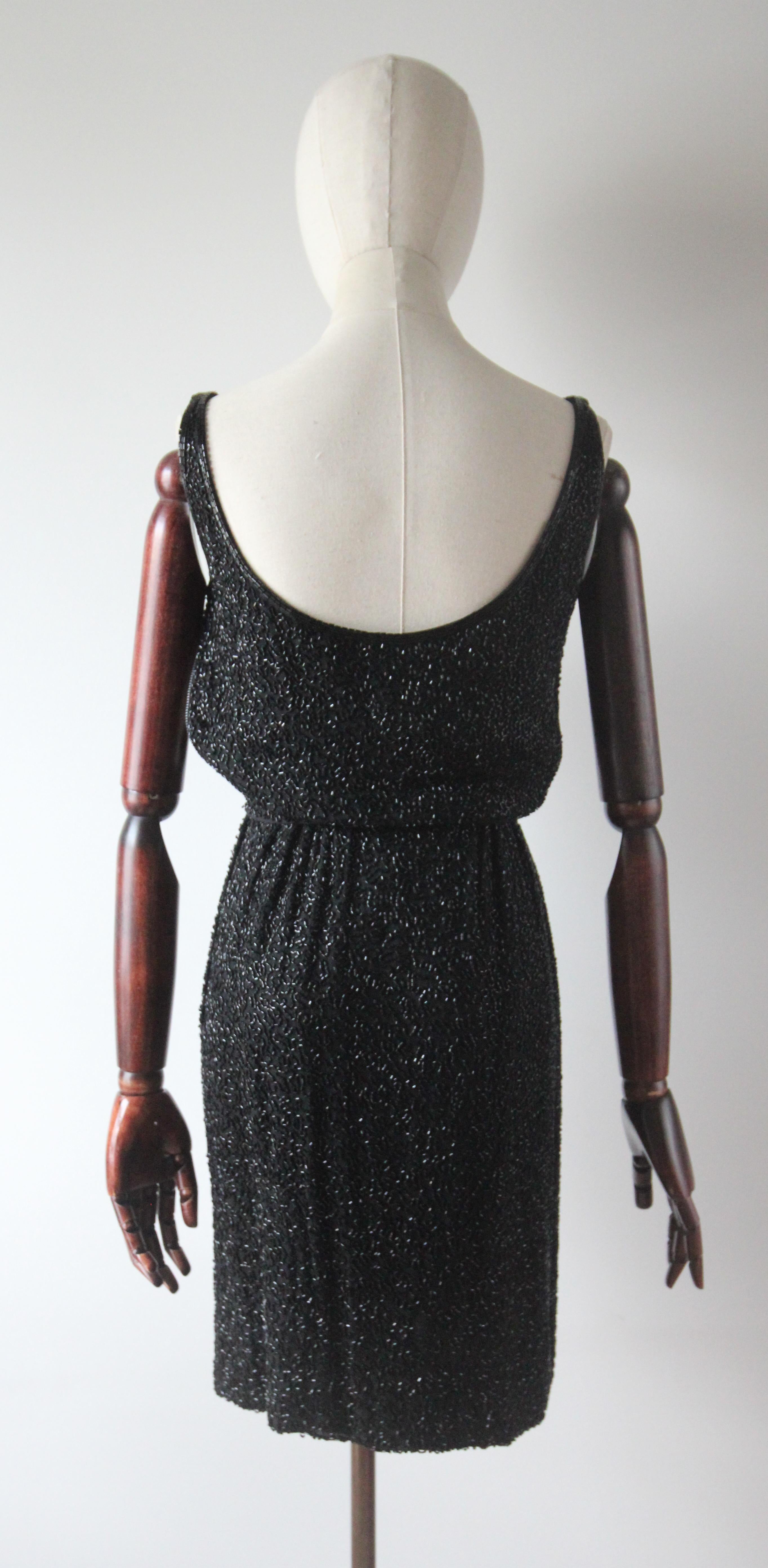 Vintage 1950's silk beaded cocktail dress fully beaded dress blouse bodice UK 4 For Sale 3