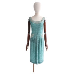Vintage 1950's Silk Beaded Norman Hartnell Dress UK 12 US 8