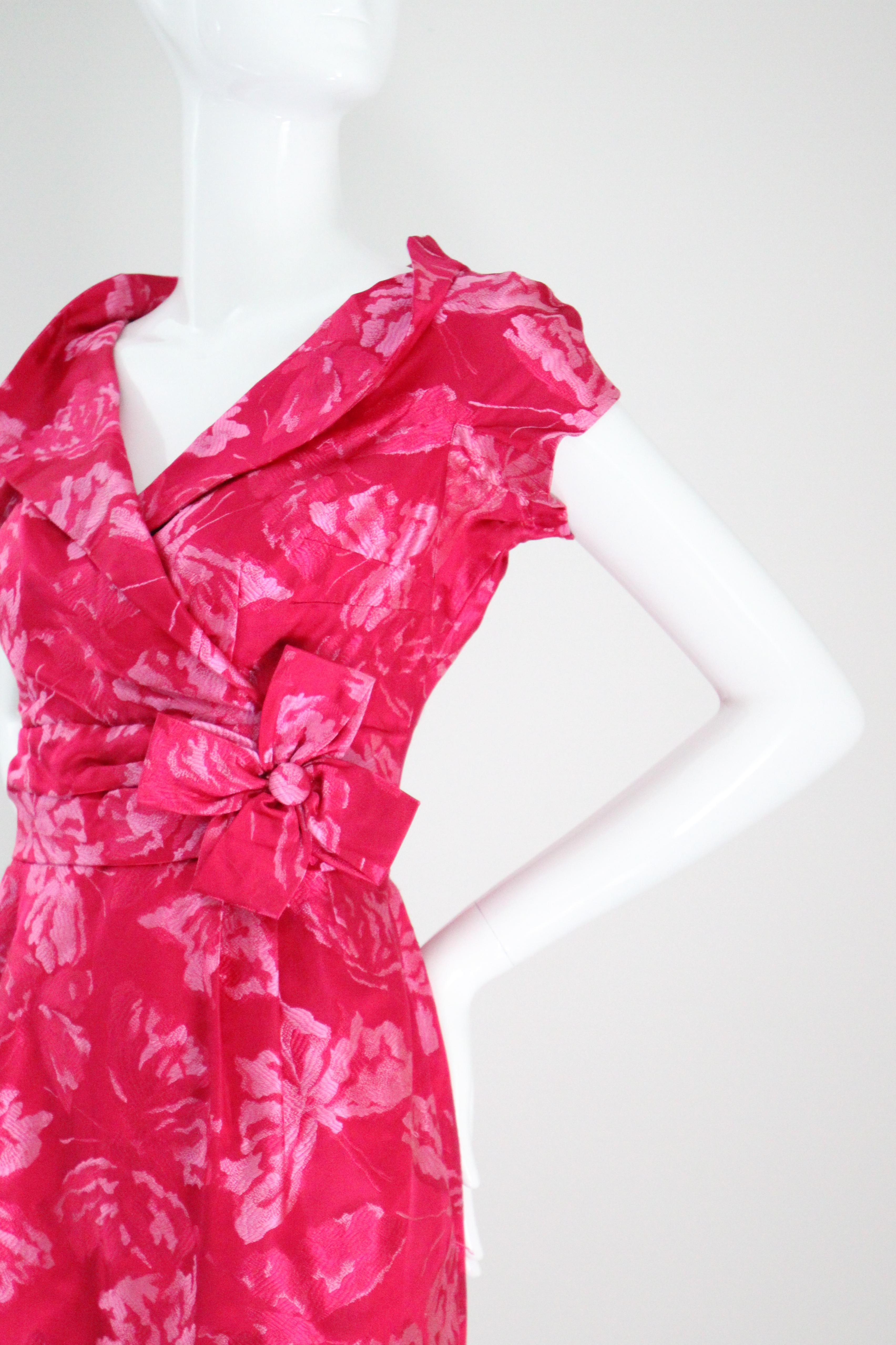 Vestido mariposa brocado seda vintage años 50 UK 8-10 US 4-6 3