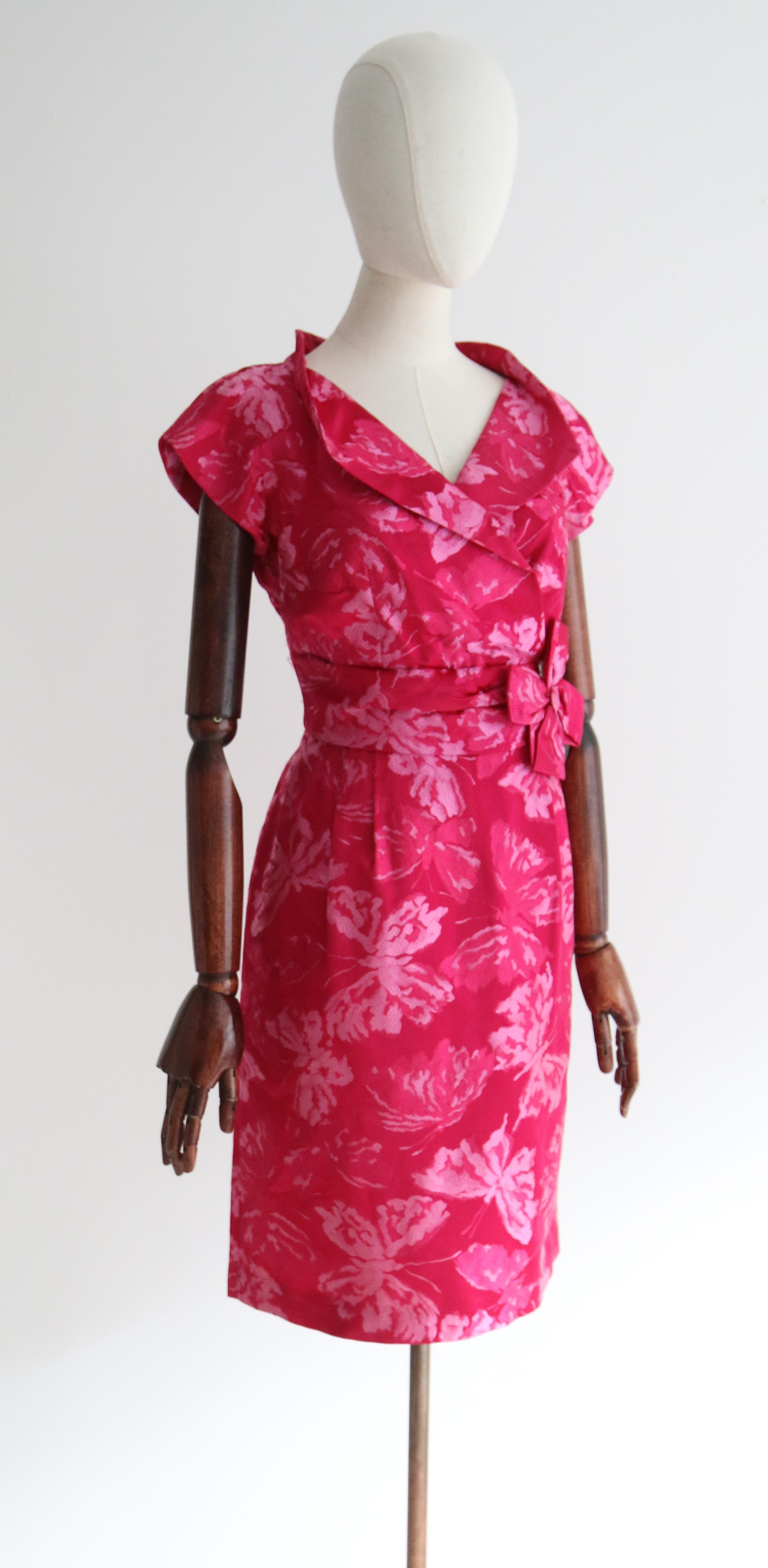 Women's Vintage 1950's Silk Brocade Butterfly Dress UK 8-10 US 4-6 For Sale