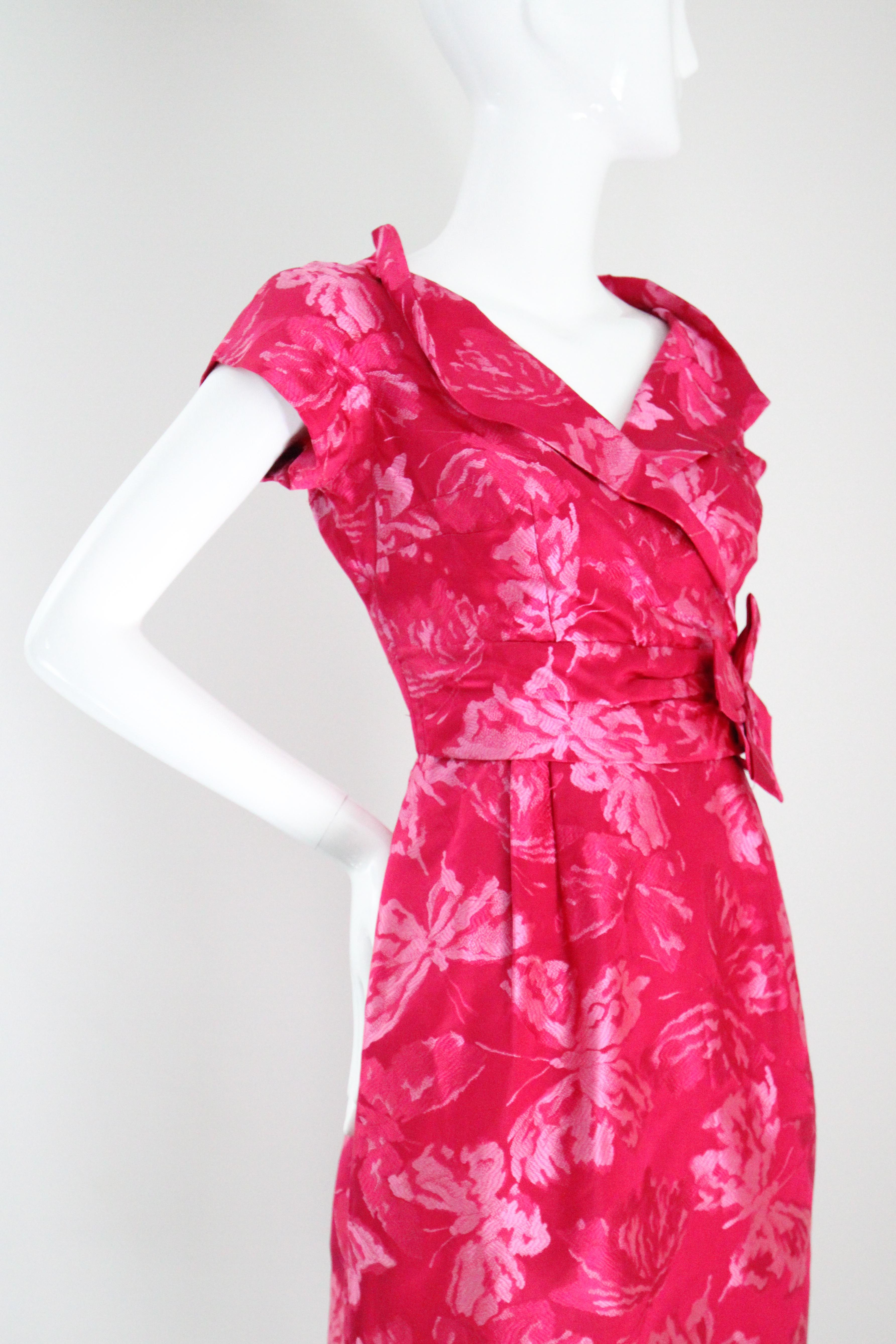 Vestido mariposa brocado seda vintage años 50 UK 8-10 US 4-6 1