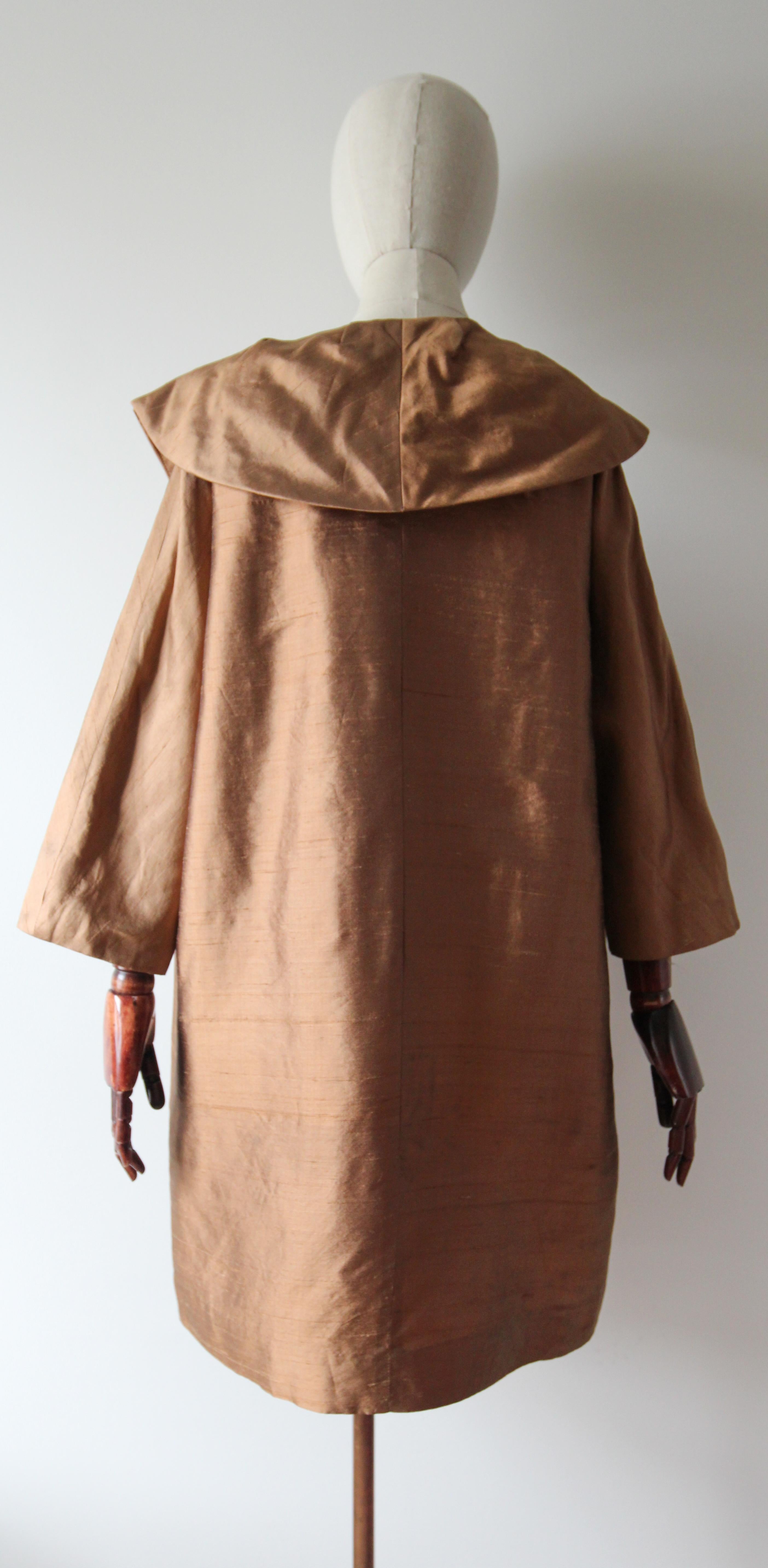 Vintage 1950's silk duster coat brown tawny silk swing coat opera UK 12 US 8 1