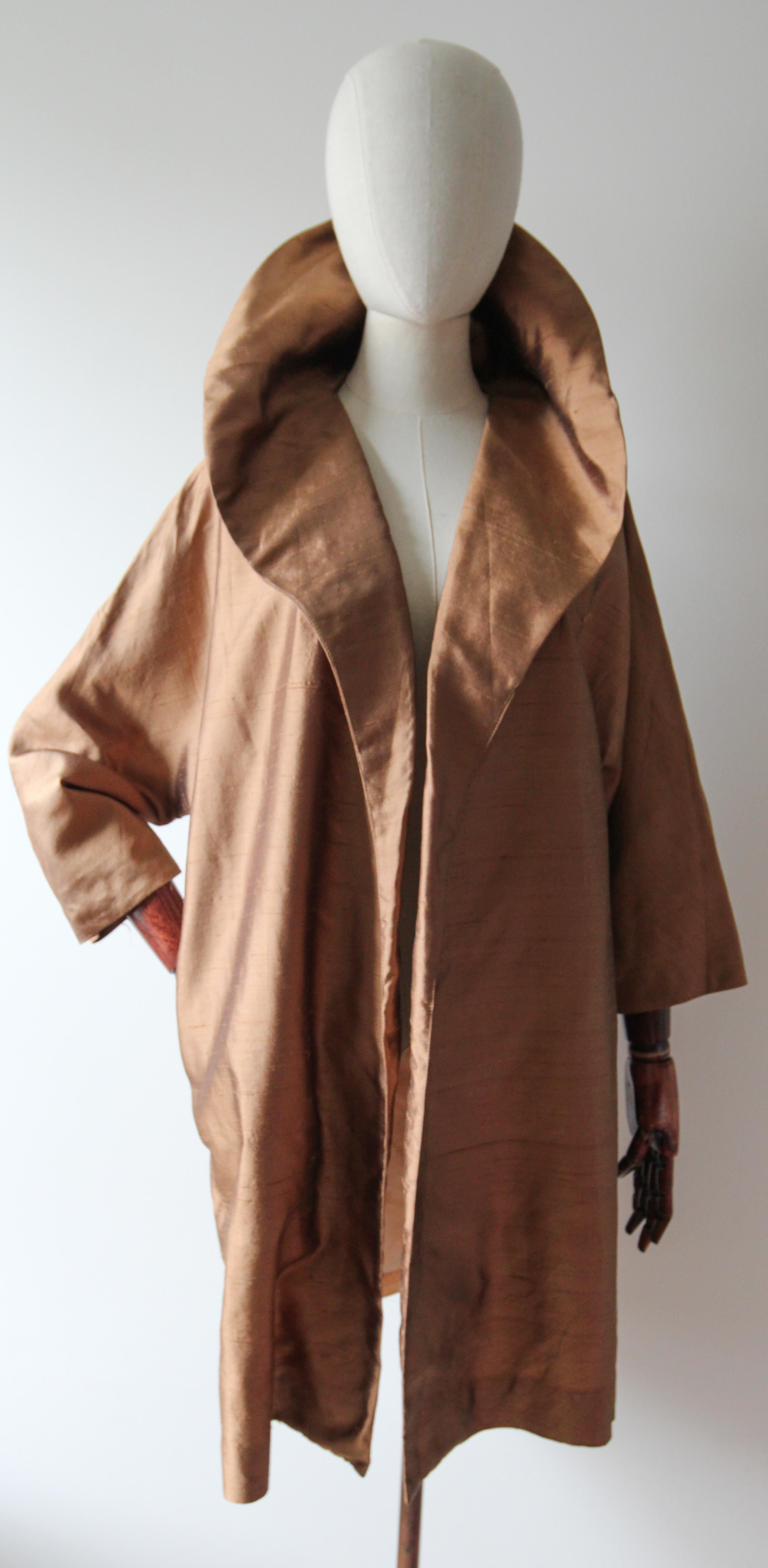 Vintage 1950's silk duster coat brown tawny silk swing coat opera UK 12 US 8 3