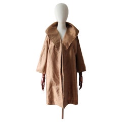 Vintage 1950's silk duster coat brown tawny silk swing coat opera UK 12 US 8