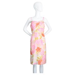 Vintage 1950's Silk Floral Wiggle Dress Silk Pleated Cocktail Dress UK 10 US 6