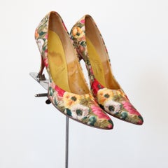 Vintage 1950's Silk Heels and Matching Purse Set Floral UK 5.5 US 7.5 EU 38.5