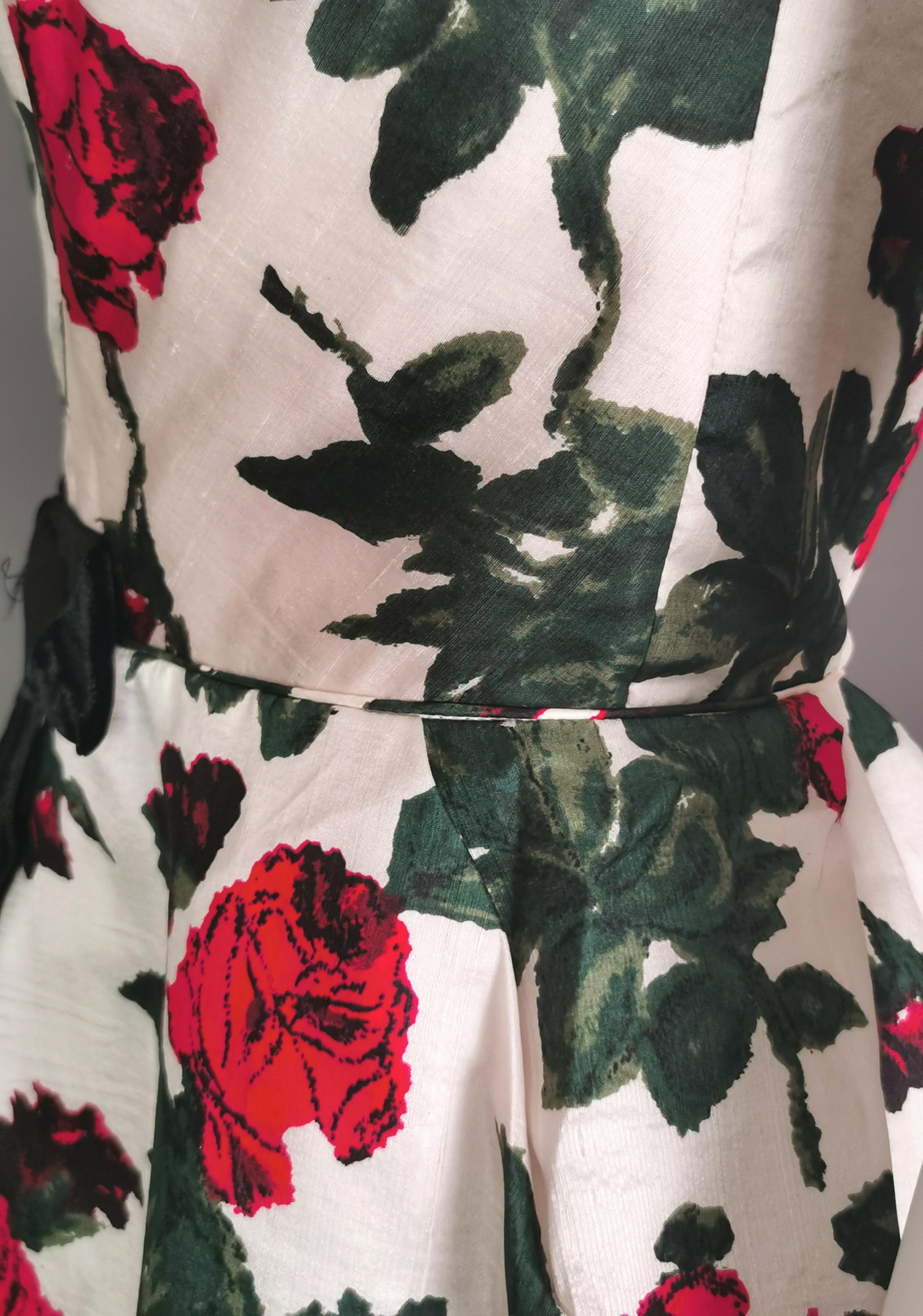 Vintage 1950s silk Rose print dress  10