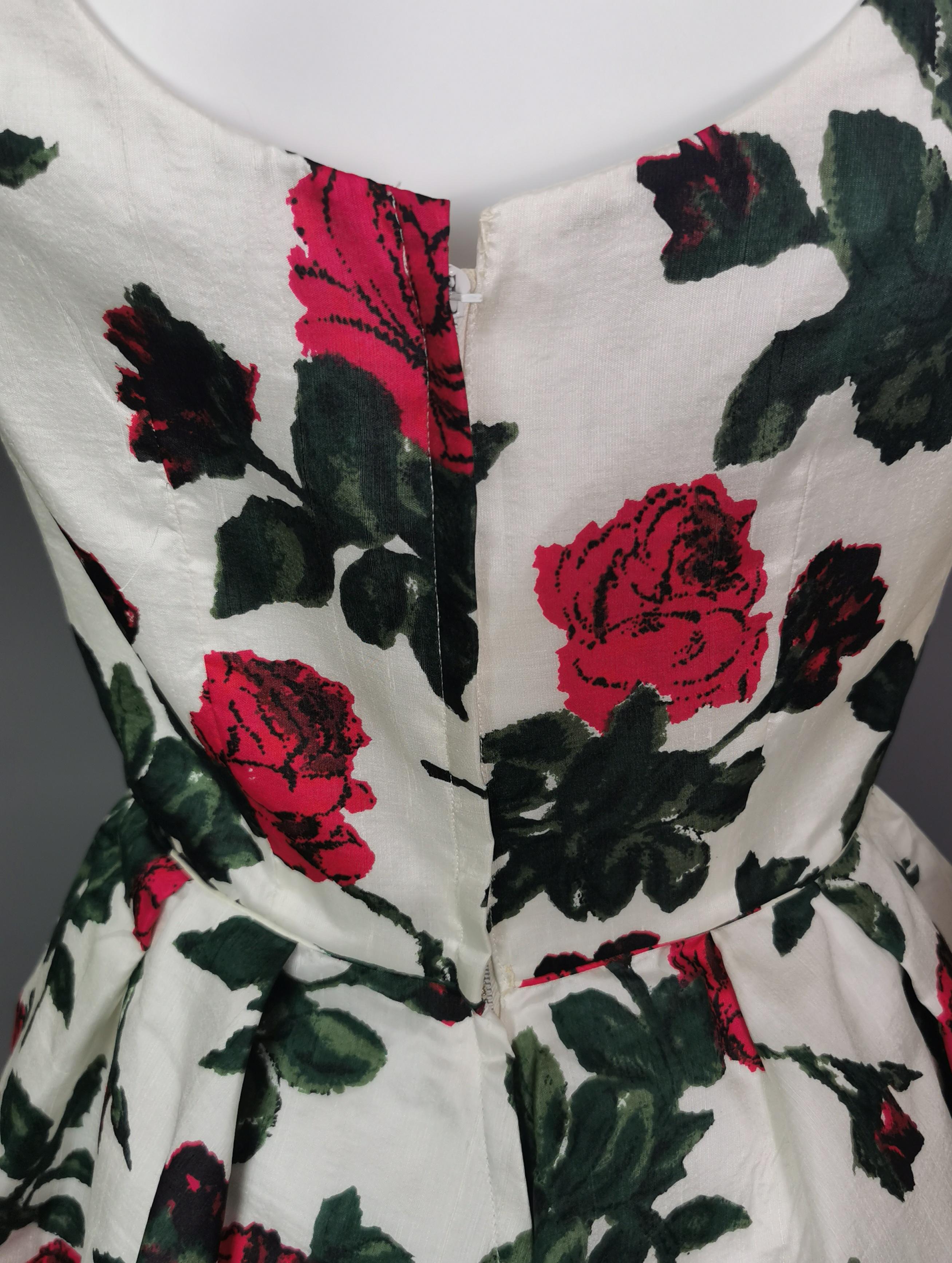 Vintage 1950s silk Rose print dress  12