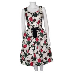 Vintage 1950s silk Rose print dress