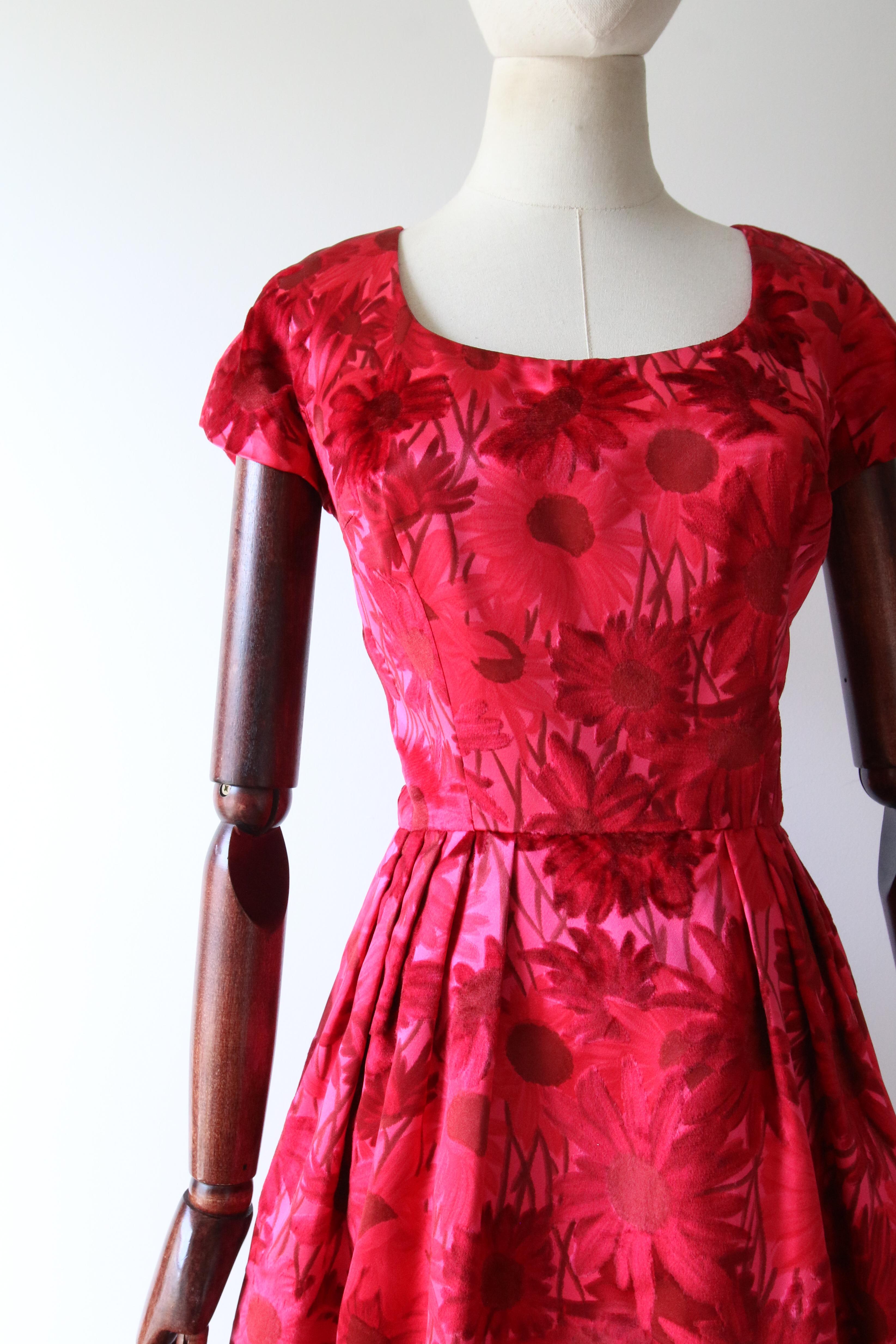 Women's Vintage 1950's Silk Velvet and Satin pink floral dress satin dress UK 8 US 4 For Sale