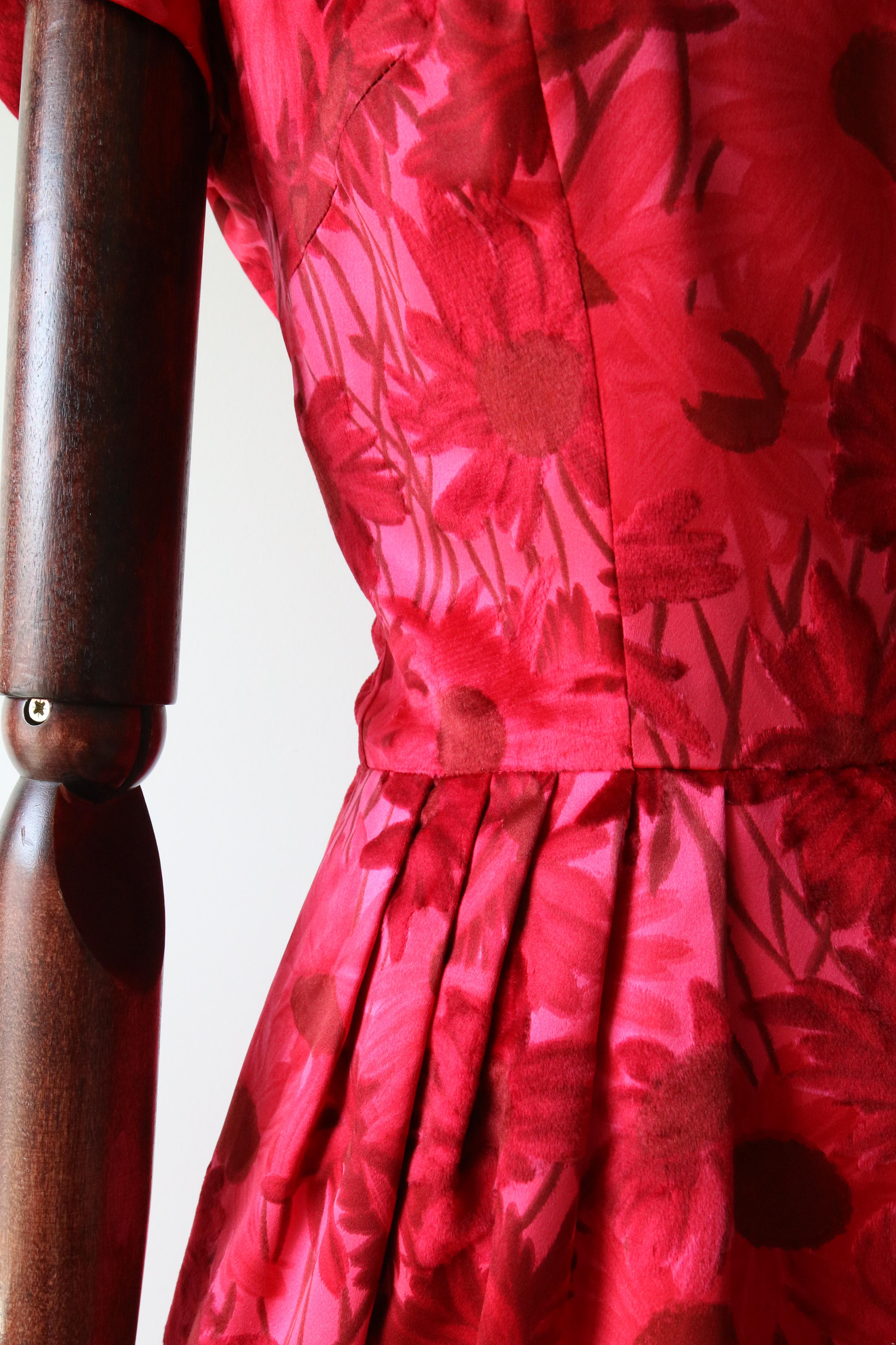 Vintage 1950's Silk Velvet and Satin pink floral dress satin dress UK 8 US 4 For Sale 1