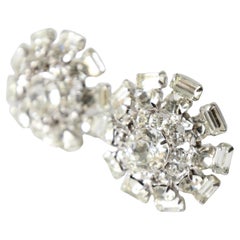 Vintage 1950's silver rhinestone claw set earrings original earrings starburst