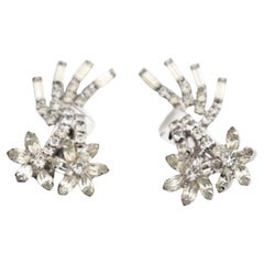 Vintage 1950's Silber Strass Gänseblümchen Clip auf Ohrringe Midcentury Ohrringe