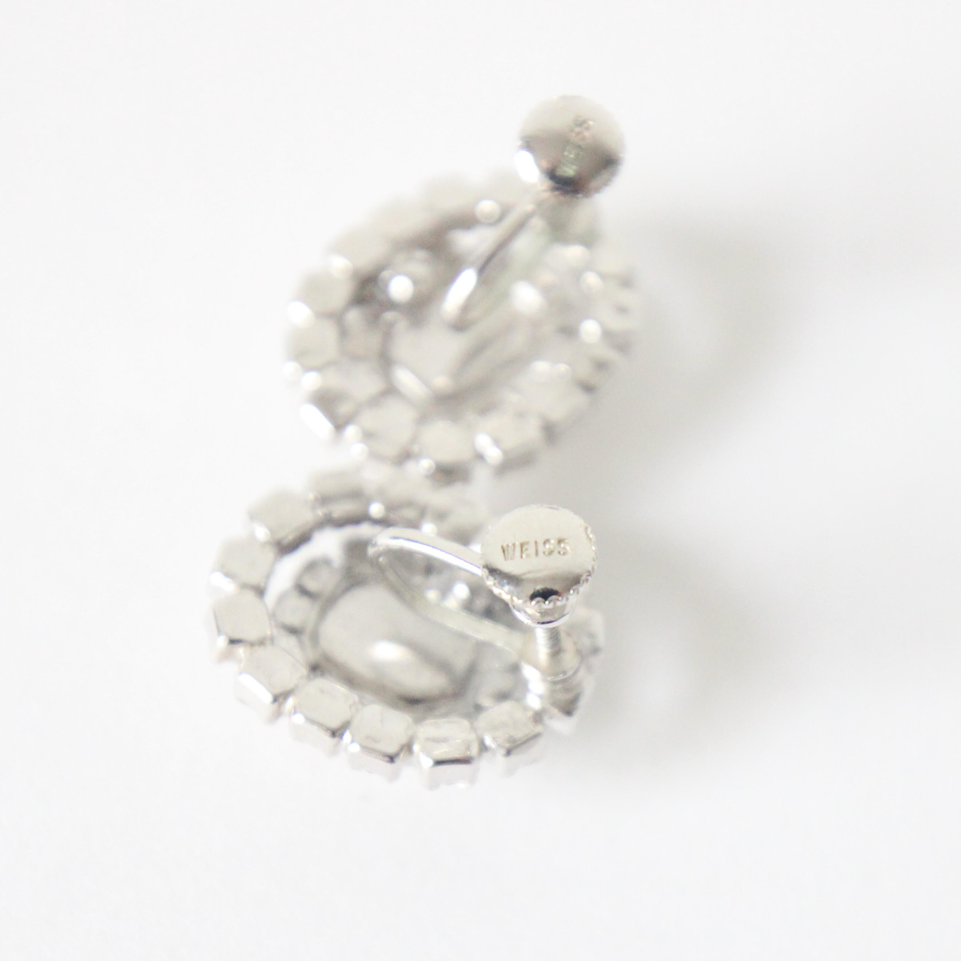 Women's or Men's Vintage 1950s silver rhinestone Weiss screw back earrings 1950s Weiss earrings For Sale