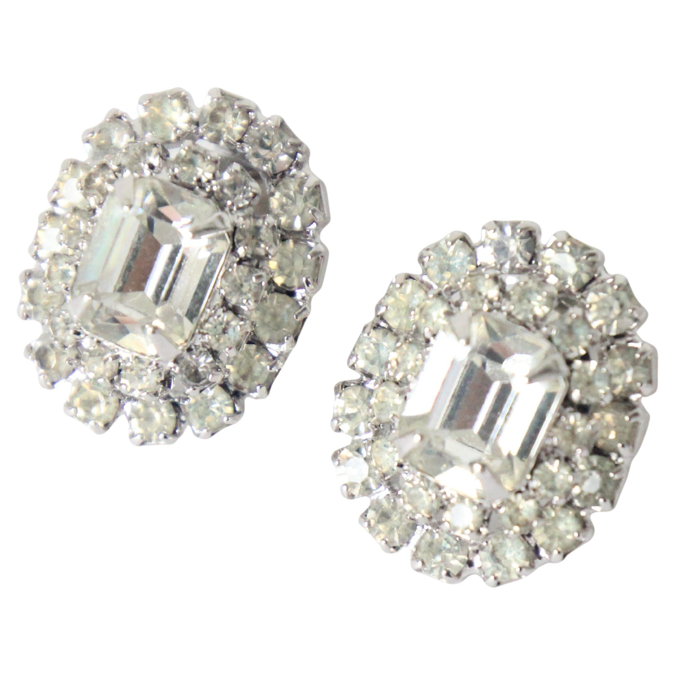 Vintage 1950s silver rhinestone Weiss screw back earrings 1950s Weiss earrings