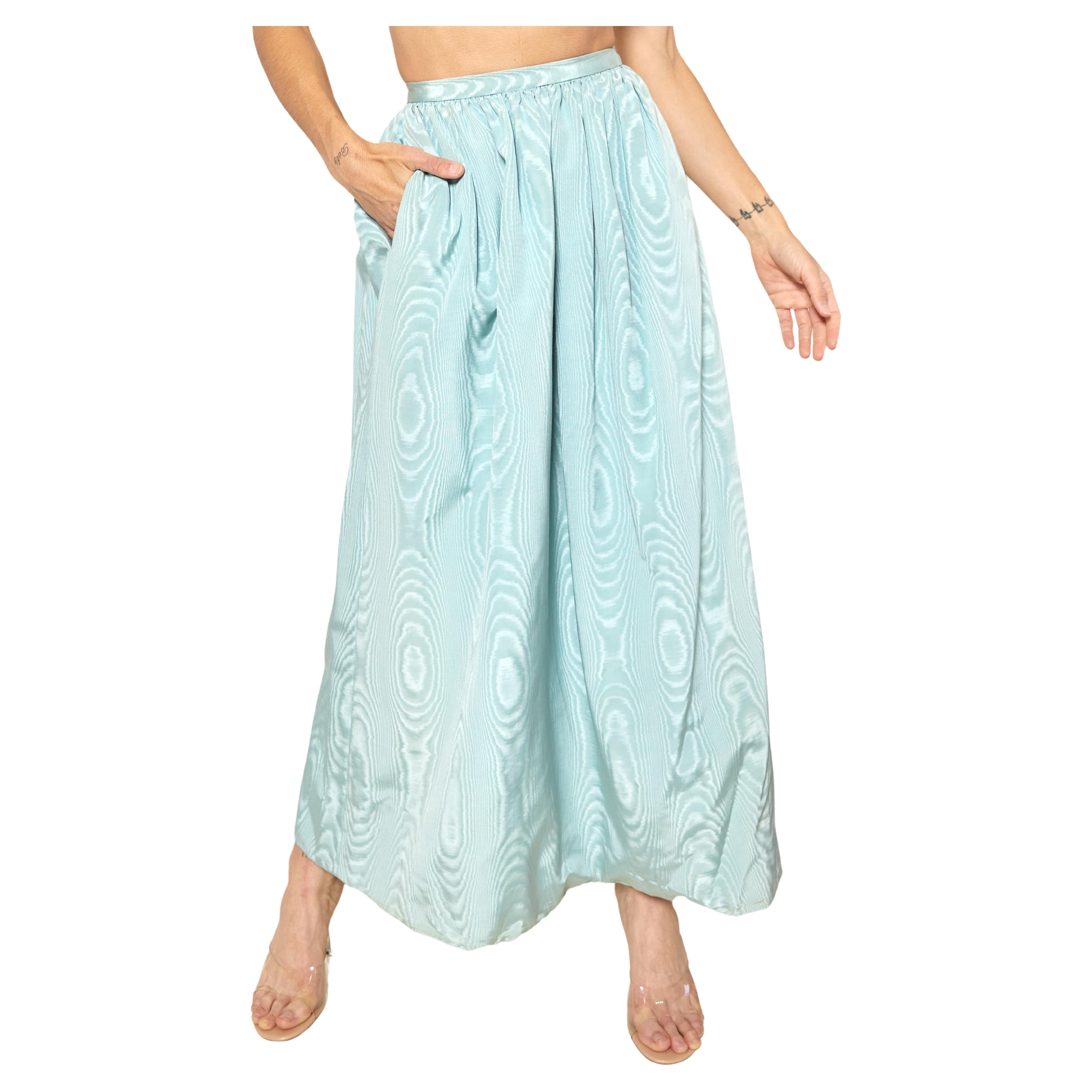 Vintage 1950 Sloat New York Maxi Gonna di seta blu cielo a cerchio