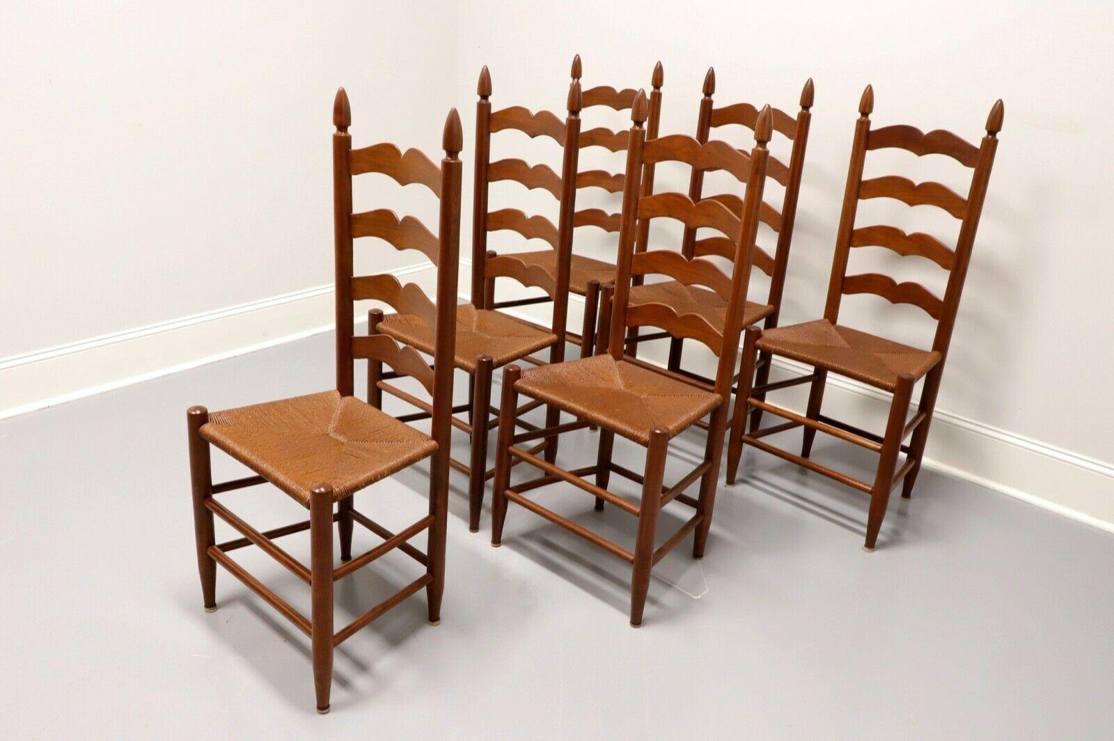 Vintage 1950s Solid Cherry Ladder Back Dining Chairs with Rush Seats - Set of 6 4