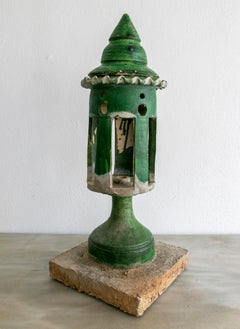 Vintage 1950s Spanish Handmade Glazed Ceramic Terracotta Standing Lantern