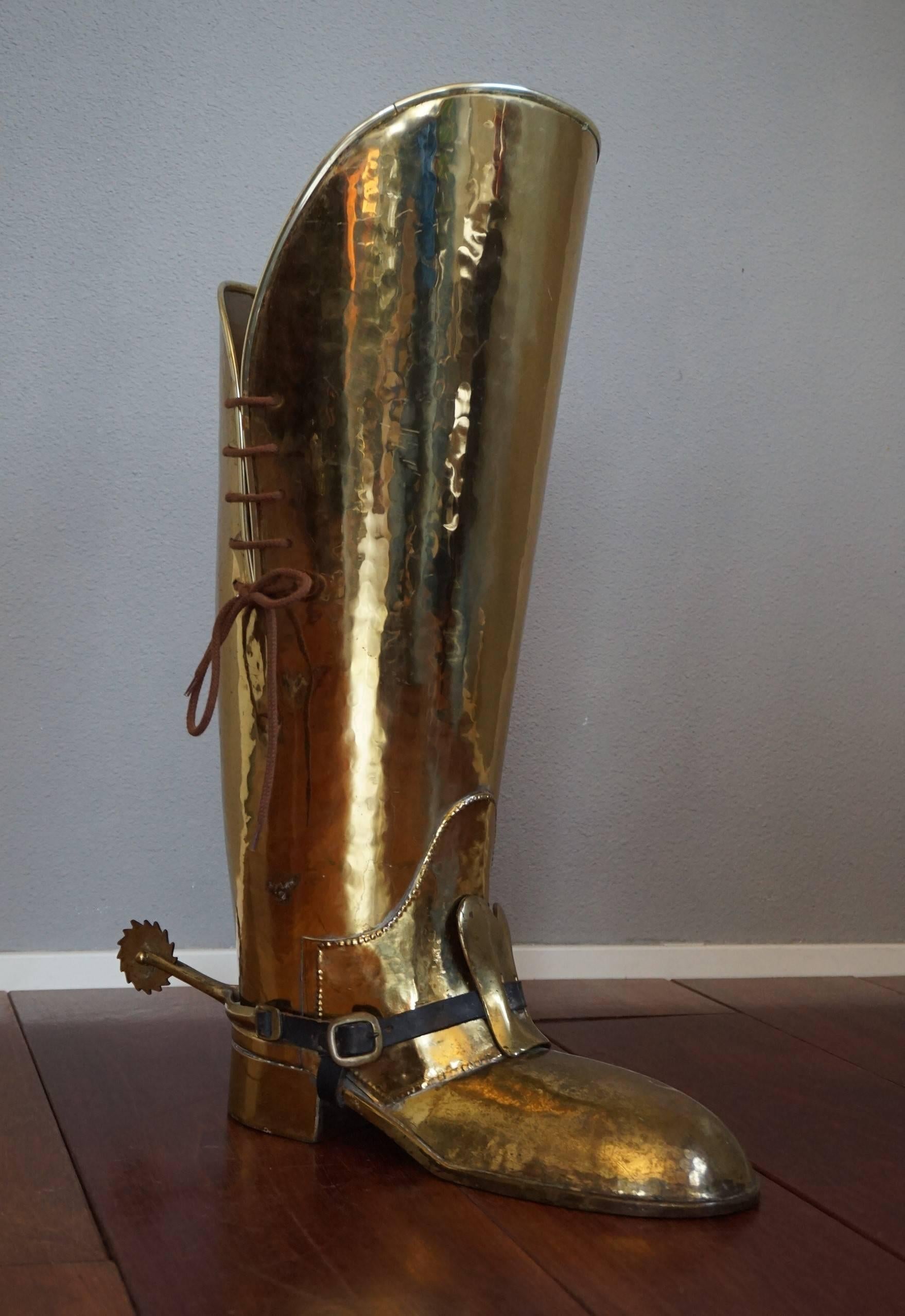 Vintage 1950s Spurred Brass Horse Back Riding or Knight Boot Umbrella Stand 6