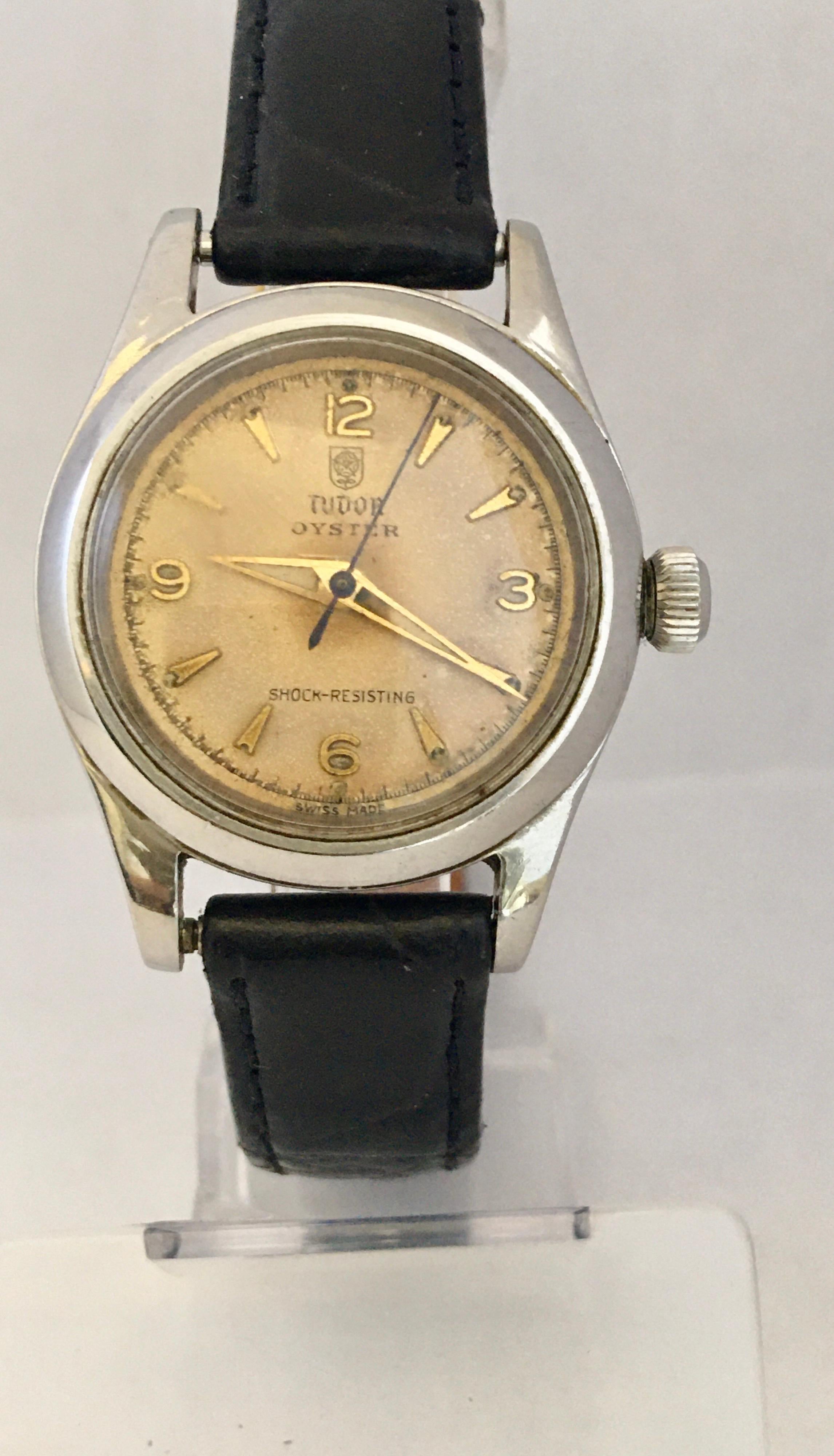 Vintage 1950s Stainless Steel Tudor Oyster Mechanical Watch For Sale 9