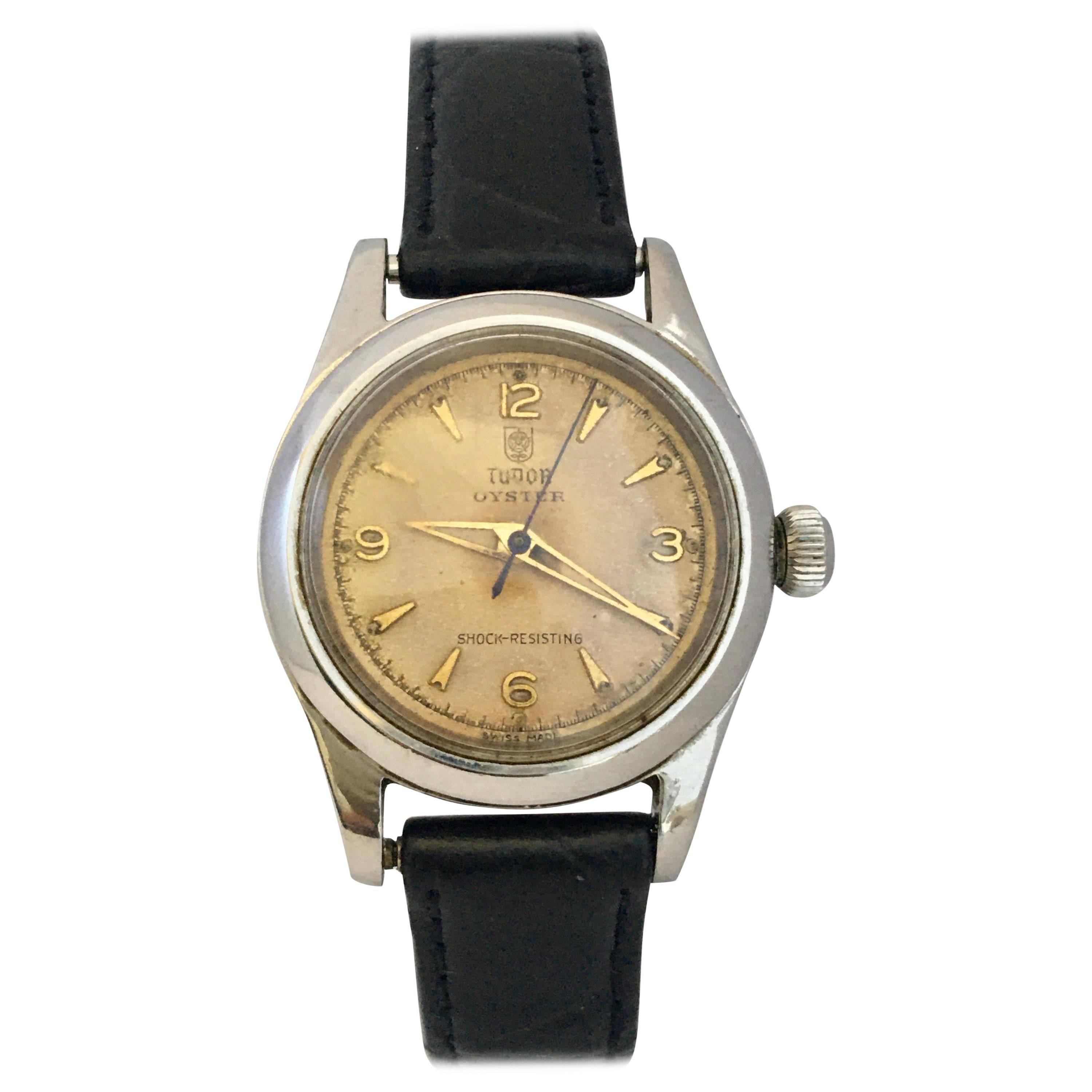 Vintage 1950s Stainless Steel Tudor Oyster Mechanical Watch For Sale