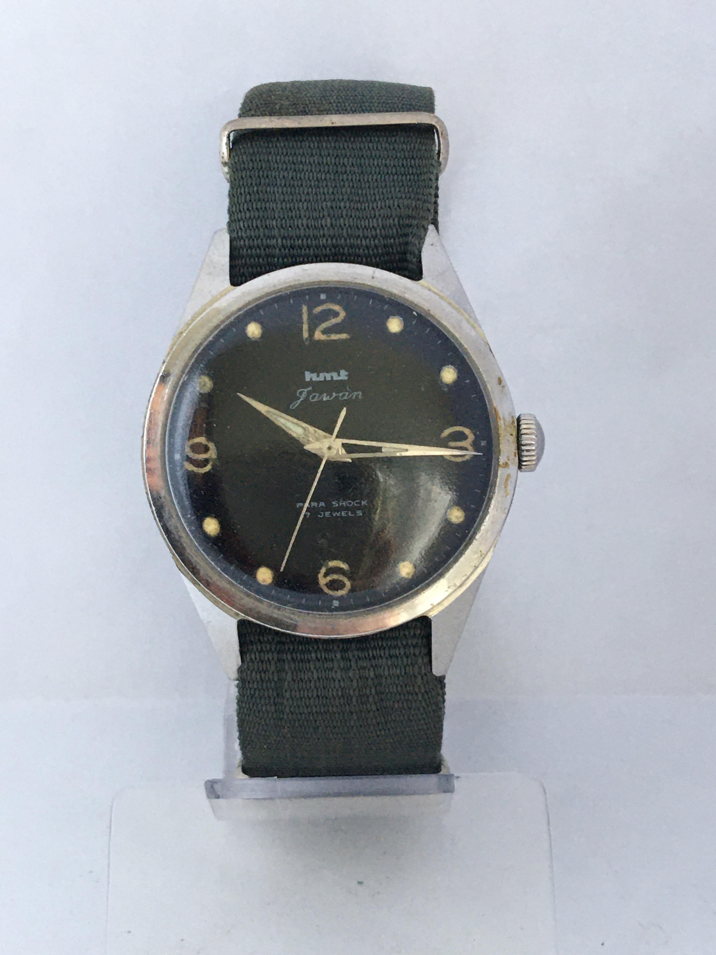 Vintage 1950s Stainless Steel Black Dial Mechanical Military Watch For Sale 3