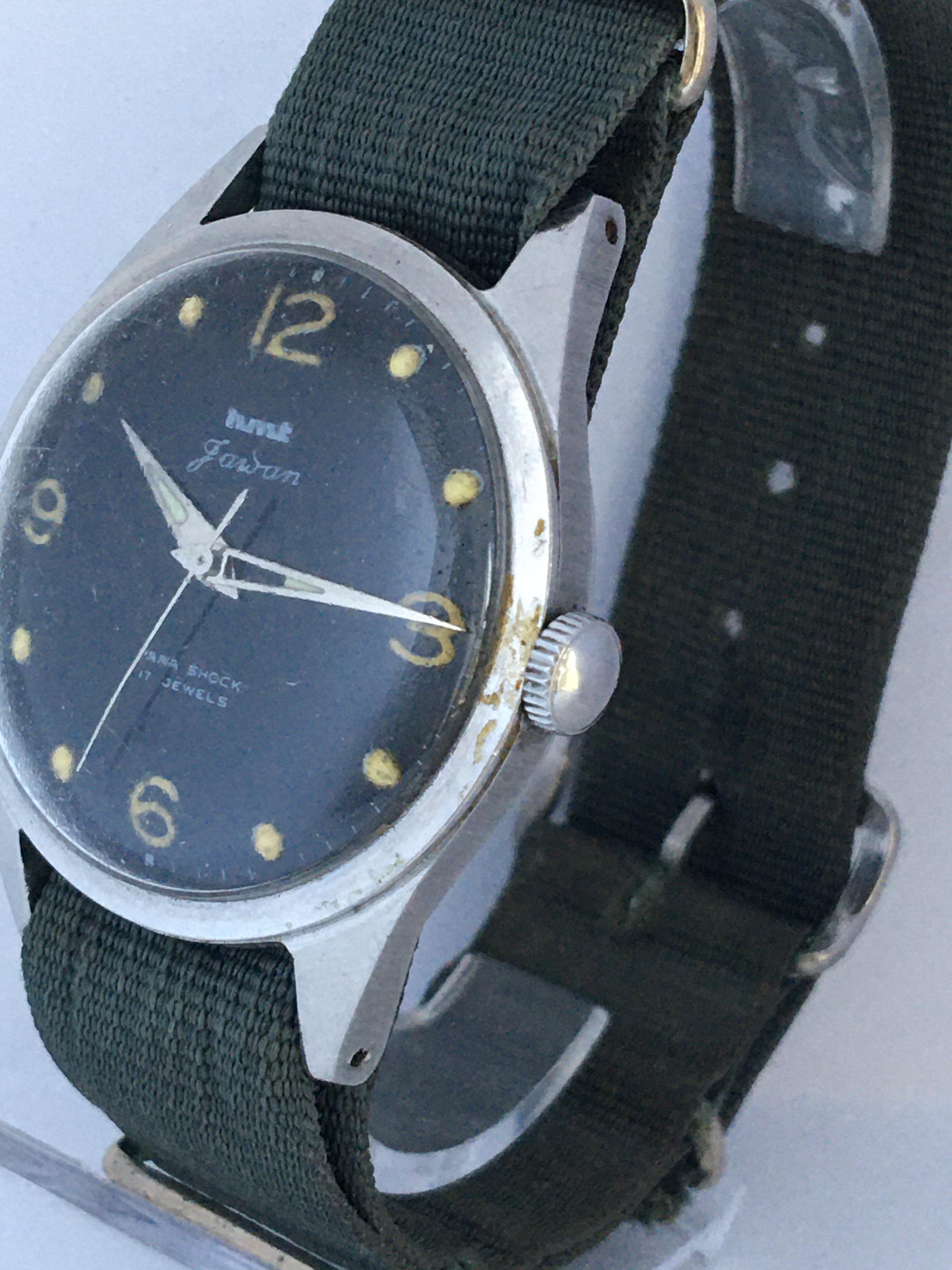 Vintage 1950s Stainless Steel Black Dial Mechanical Military Watch For Sale 5