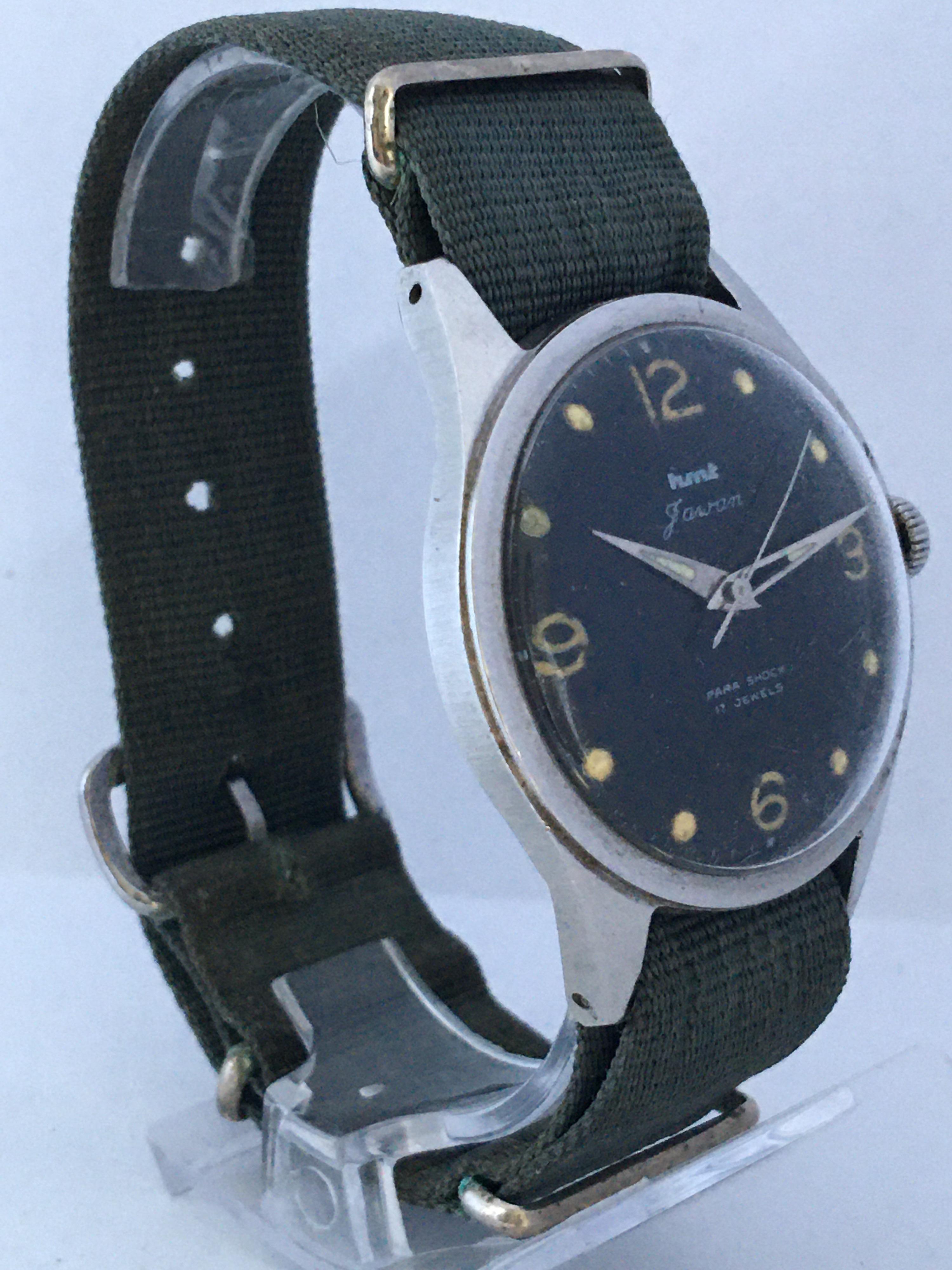 Vintage 1950s Stainless Steel Black Dial Mechanical Military Watch For Sale 6