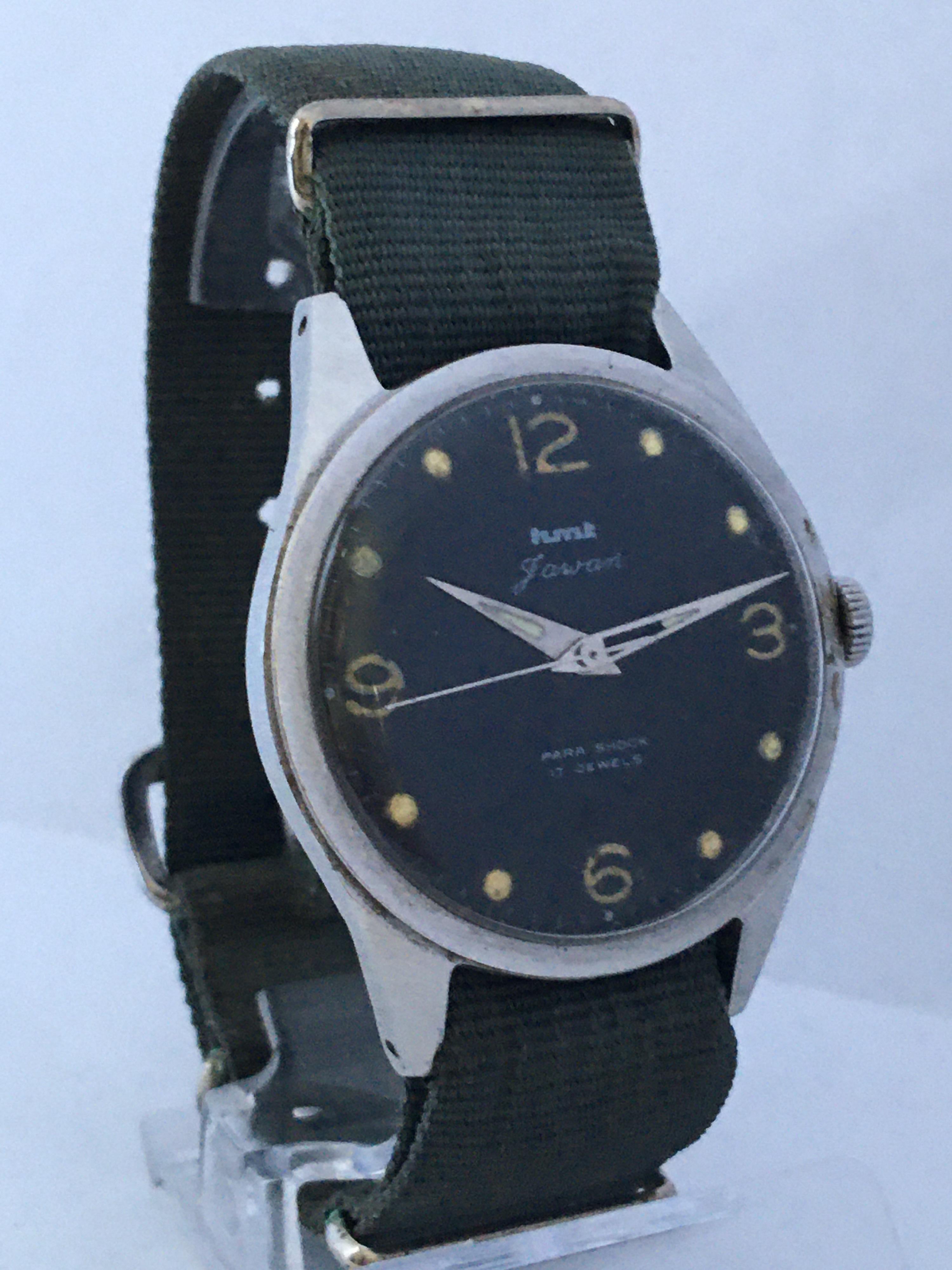 Vintage 1950s Stainless Steel Black Dial Mechanical Military Watch For Sale 7
