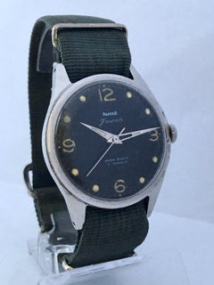 Vintage 1950s Stainless Steel Black Dial Mechanical Military Watch