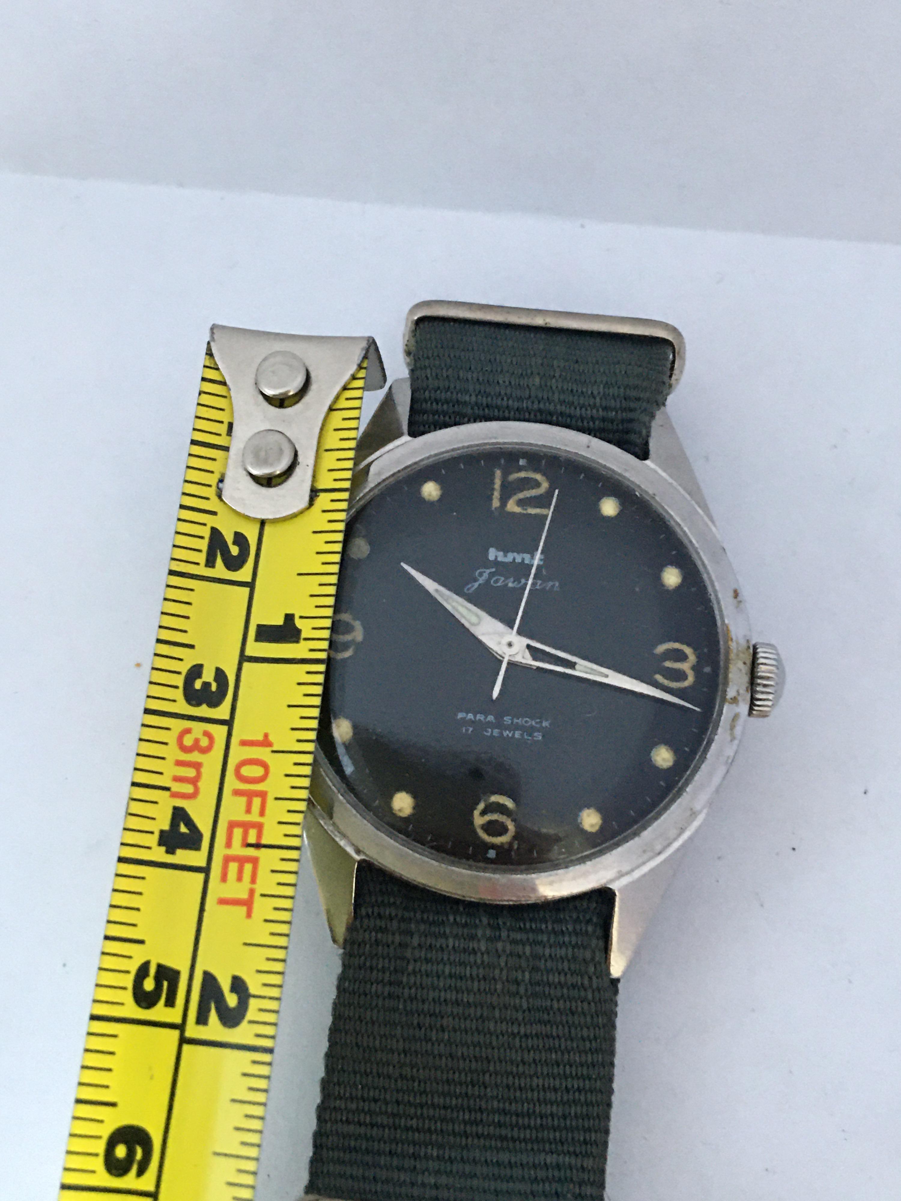 Vintage 1950s Stainless Steel Black Dial Mechanical Military Watch For Sale 1