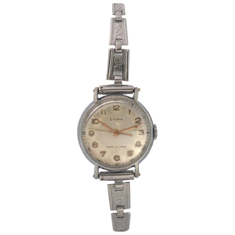 Vintage 1950s Stainless Steel CYMA Ladies Mechanical Watch For Sale at