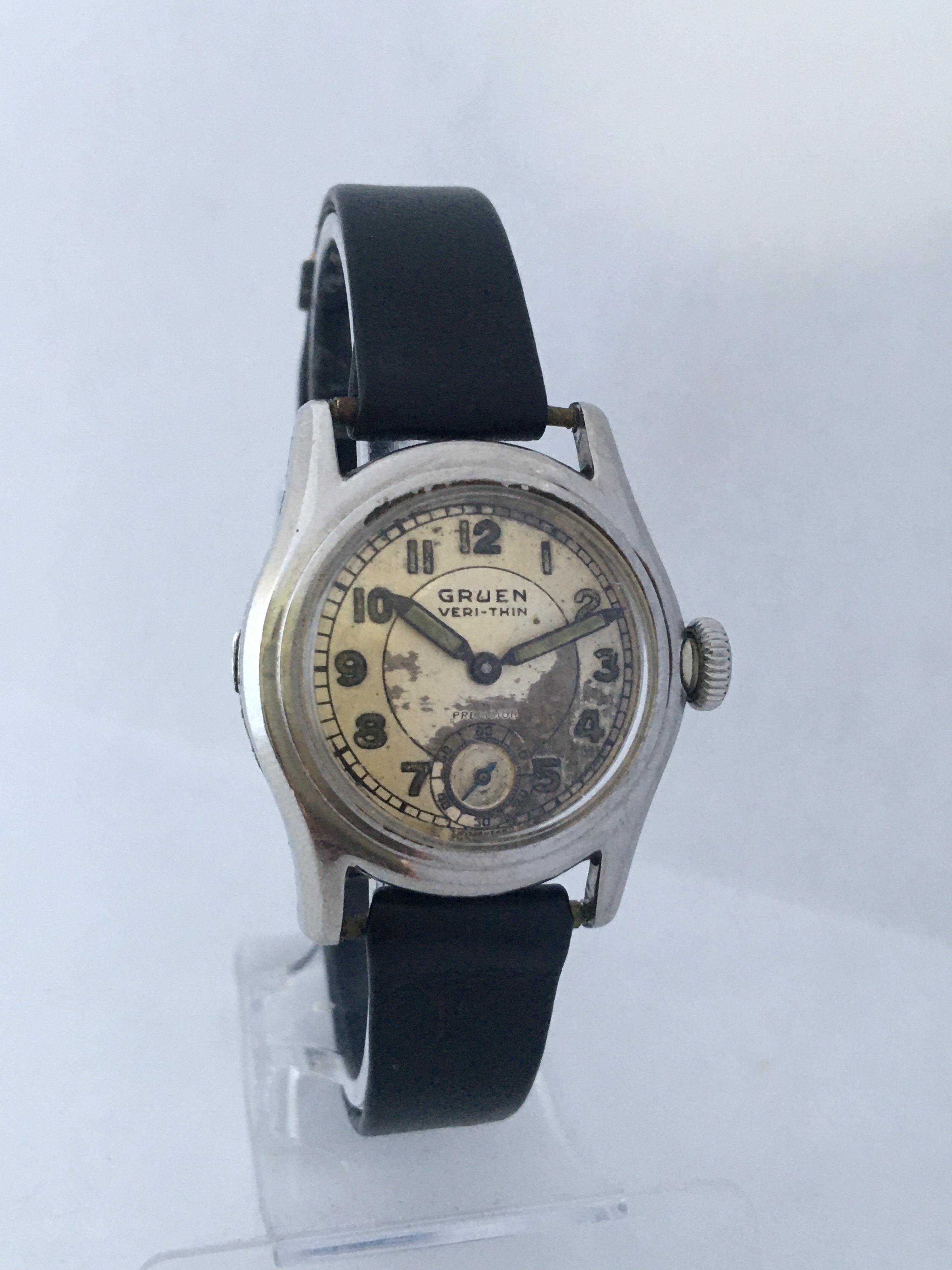 Vintage 1950s Stainless Steel Gruen Veri-Thin Precision Mechanical Watch 4