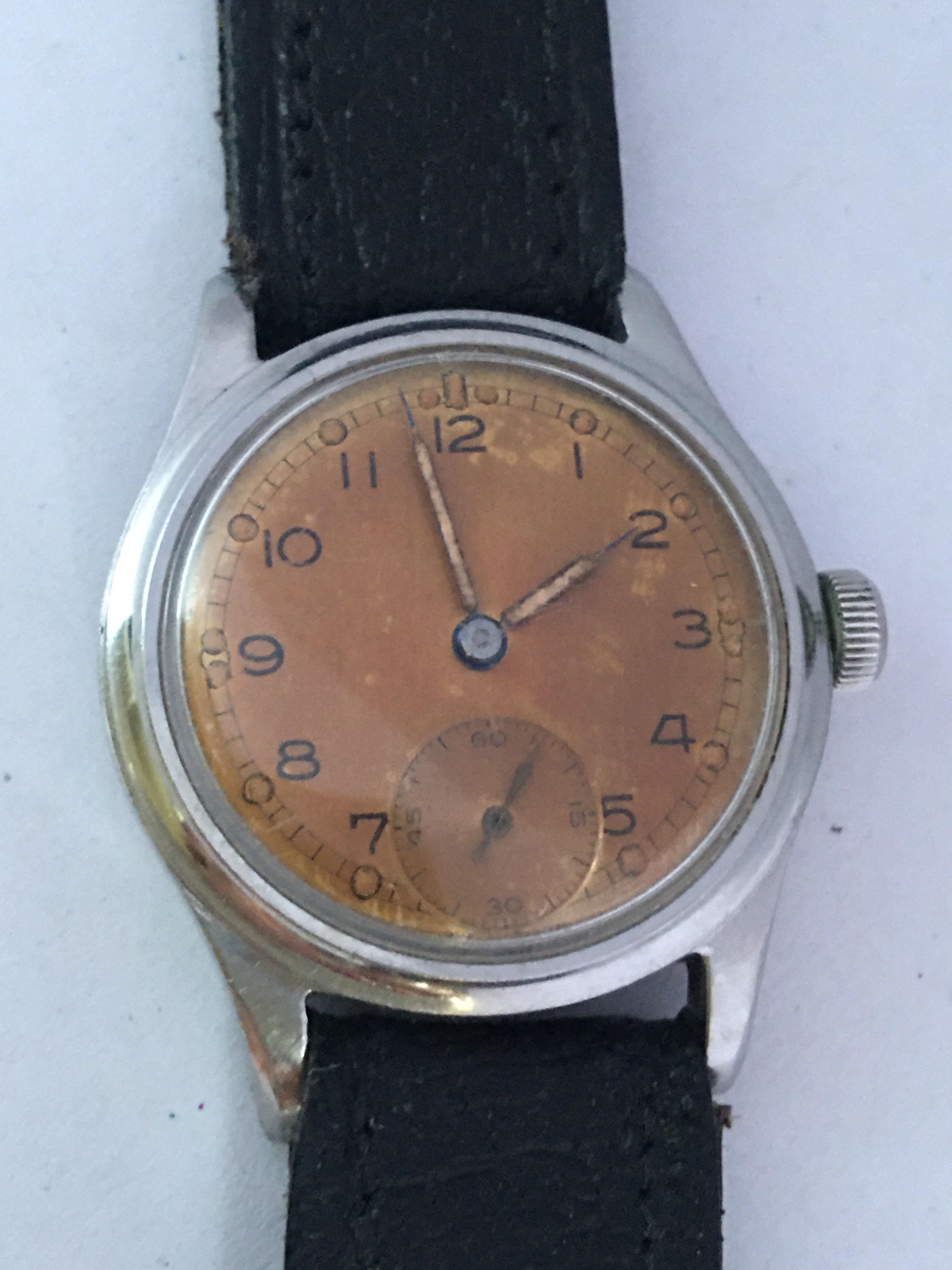 Vintage 1950s Stainless Steel Swiss Mechanical Military Watch For Sale 6