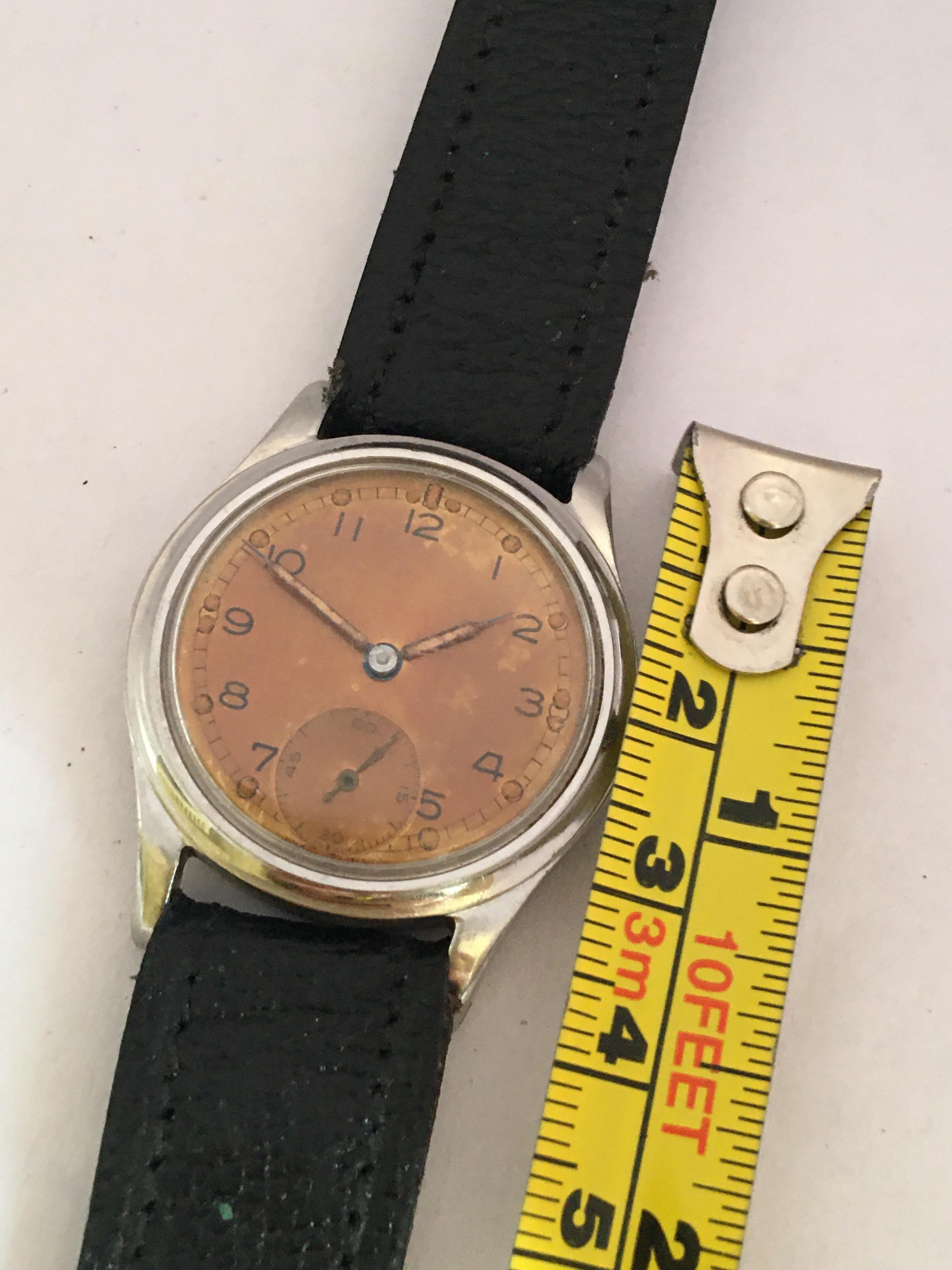 Vintage 1950s Stainless Steel Swiss Mechanical Military Watch For Sale 8