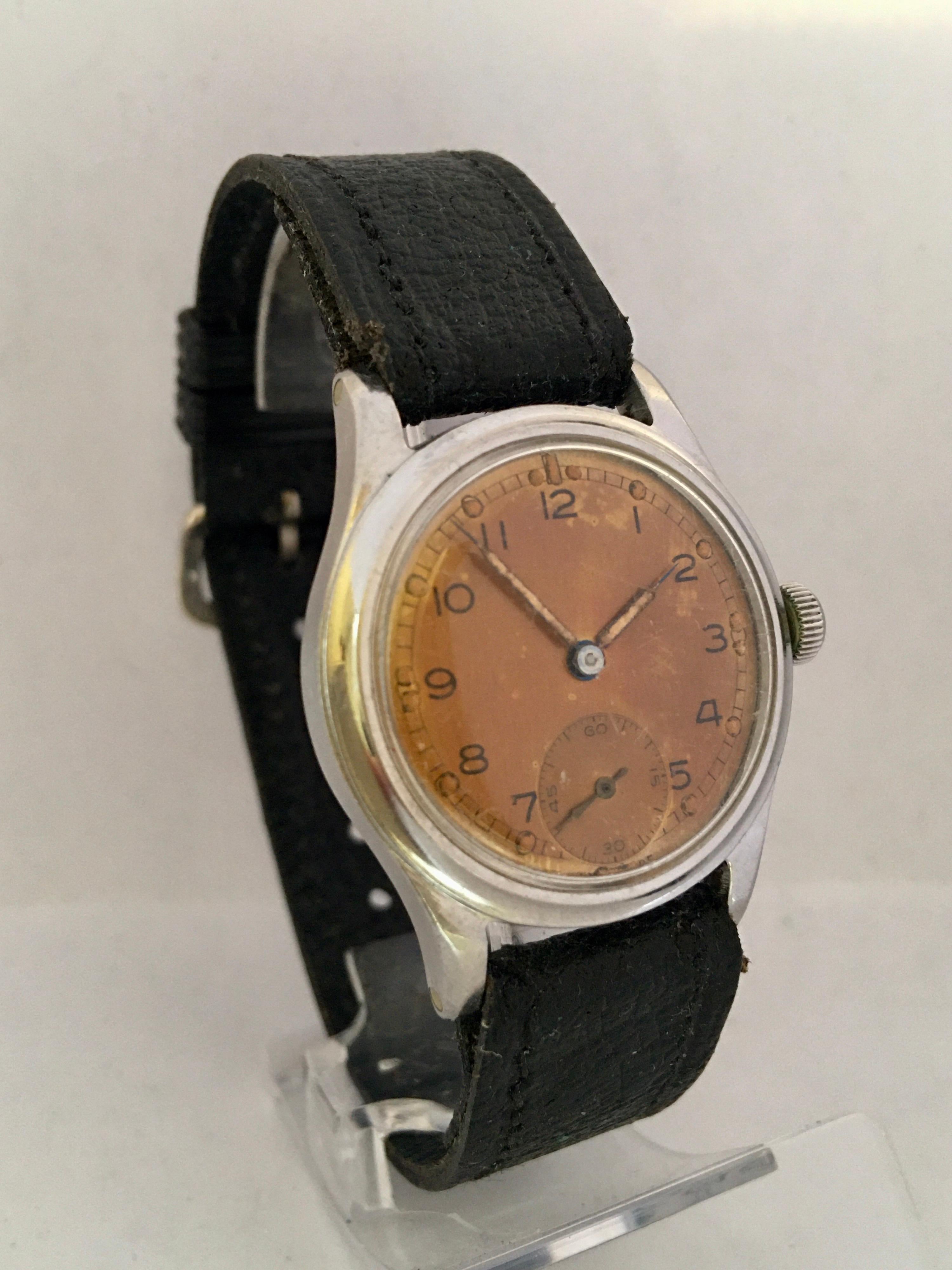 Vintage 1950s Stainless Steel Swiss Mechanical Military Watch For Sale 12