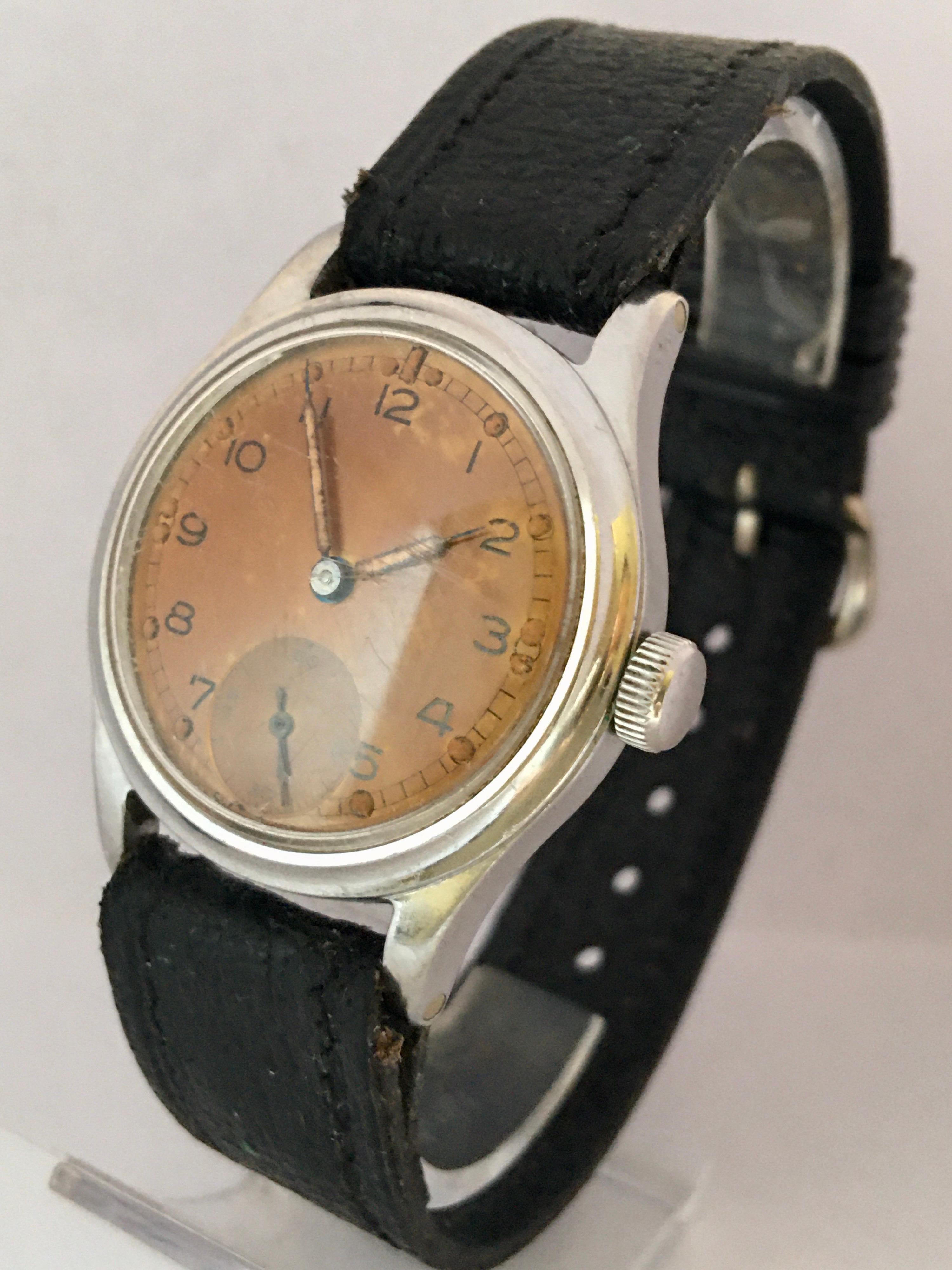 Vintage 1950s Stainless Steel Swiss Mechanical Military Watch In Good Condition For Sale In Carlisle, GB