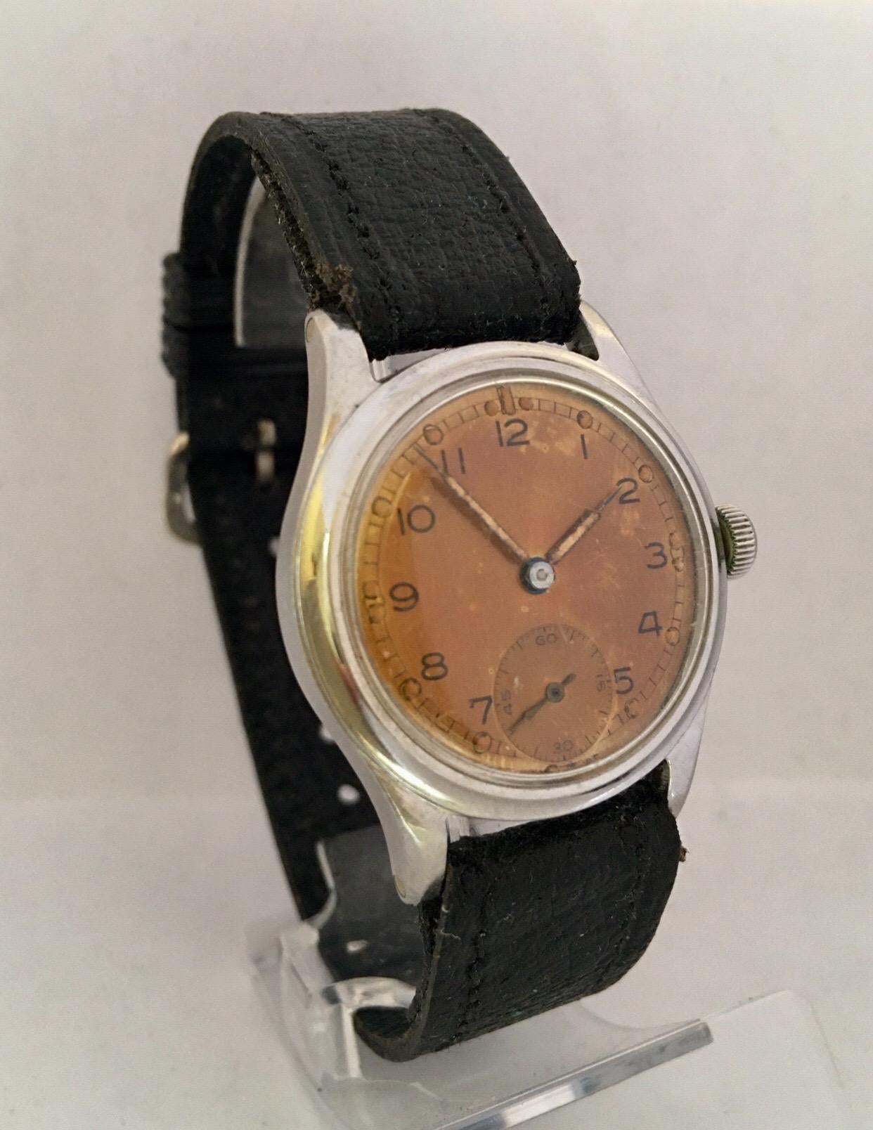 Women's or Men's Vintage 1950s Stainless Steel Swiss Mechanical Military Watch For Sale