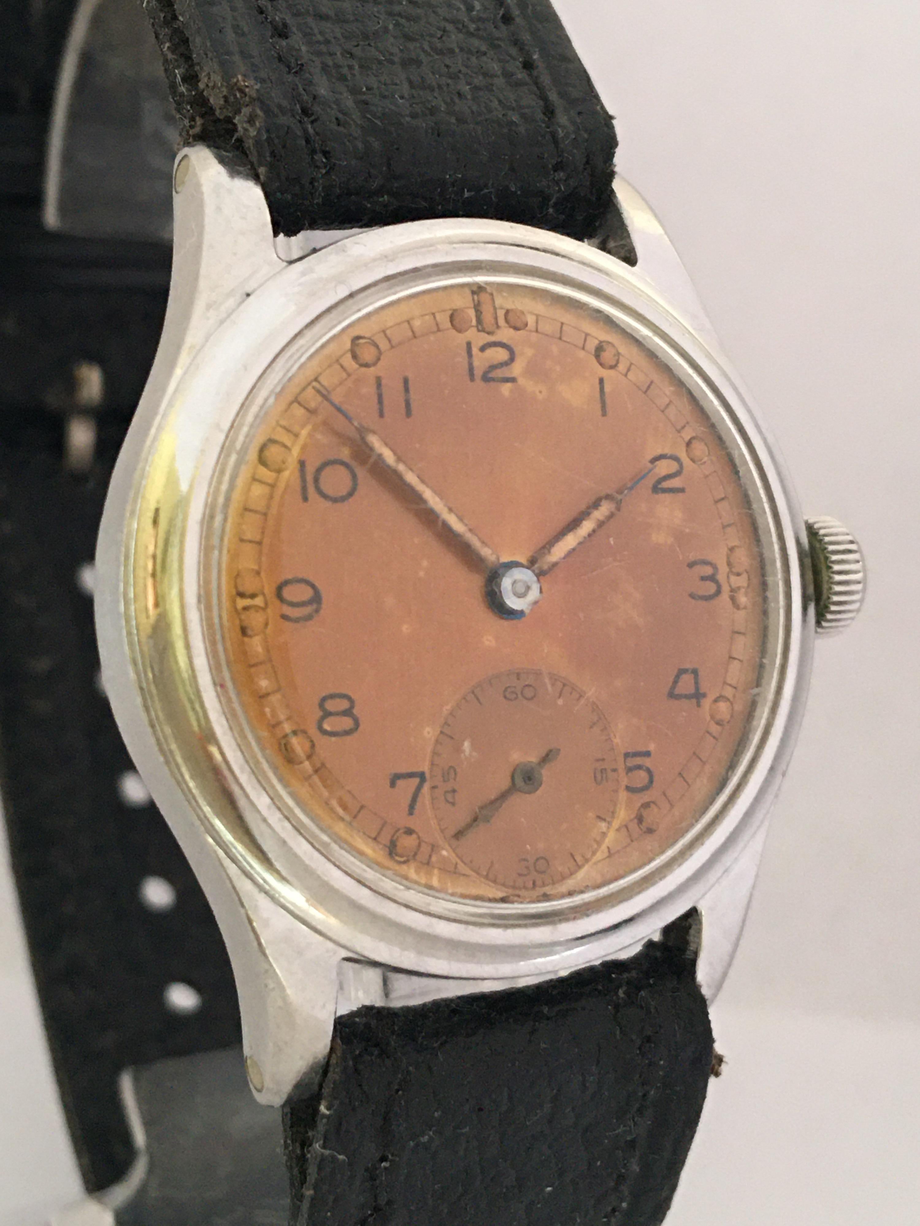 Vintage 1950s Stainless Steel Swiss Mechanical Military Watch For Sale 1