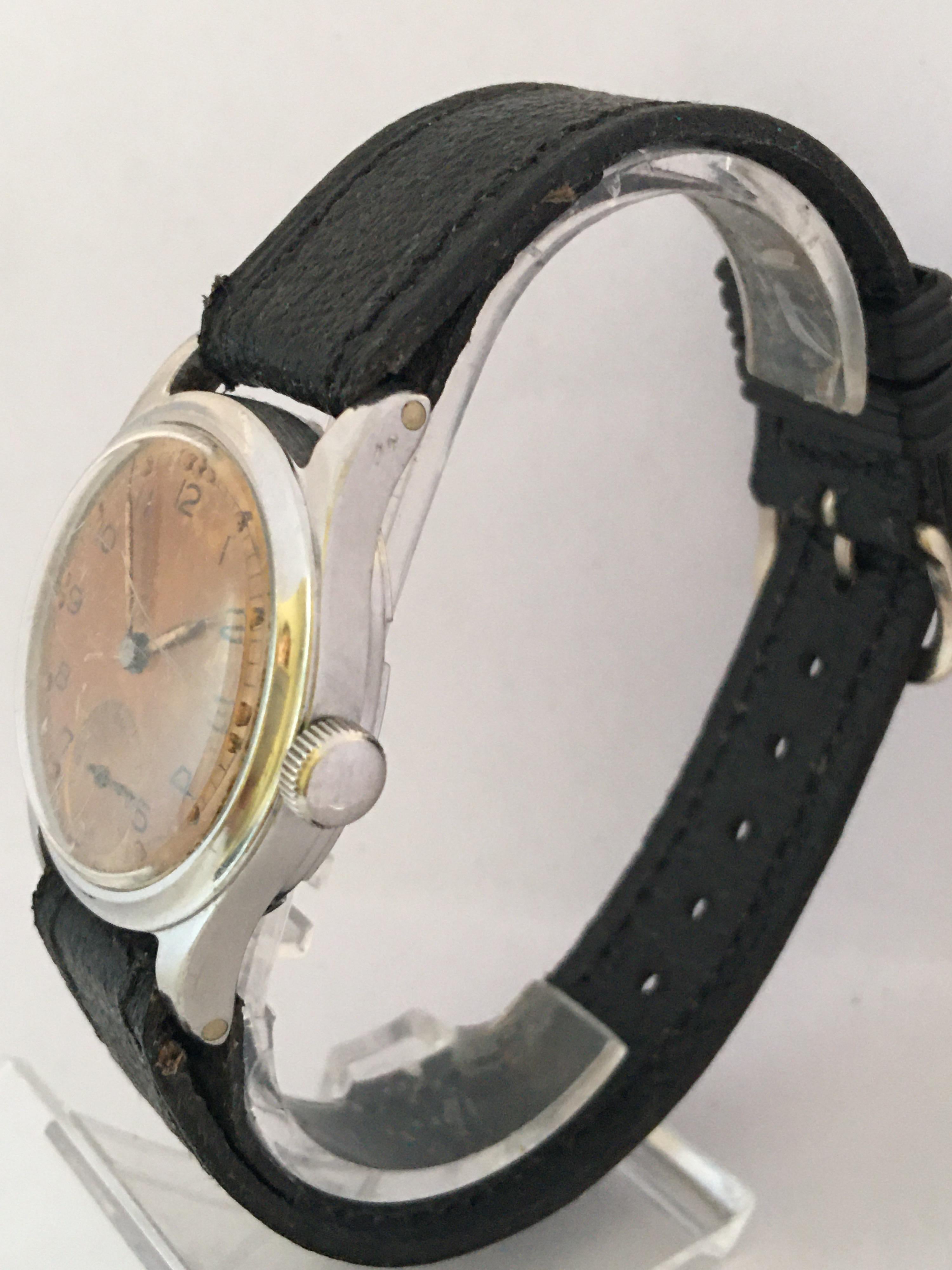 Vintage 1950s Stainless Steel Swiss Mechanical Military Watch For Sale 3