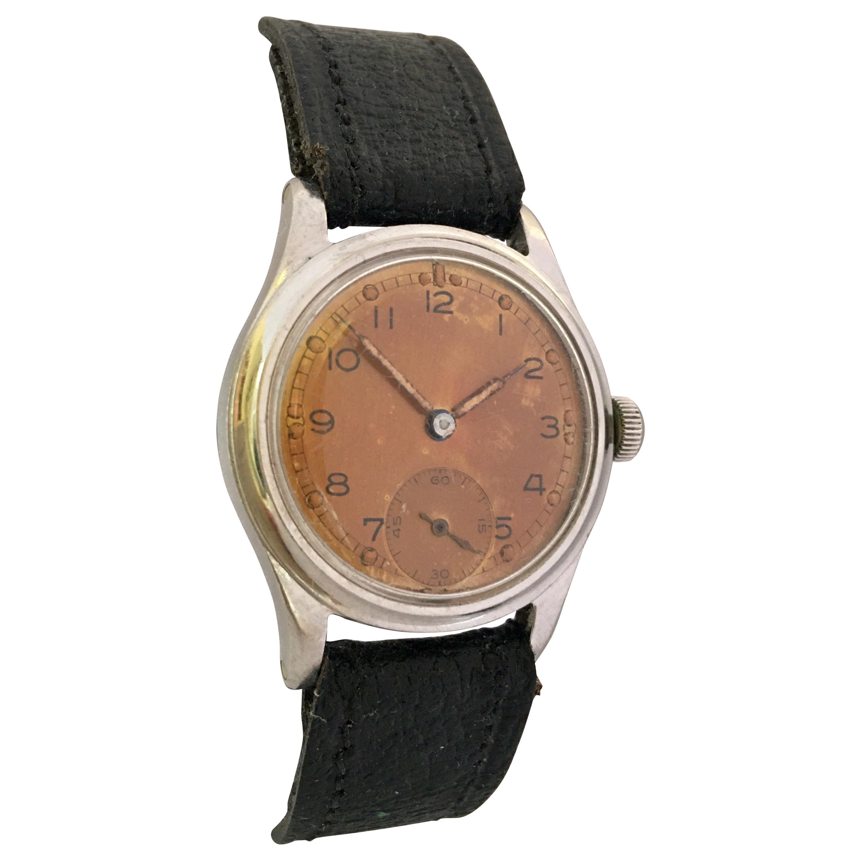 Vintage 1950s Stainless Steel Swiss Mechanical Military Watch