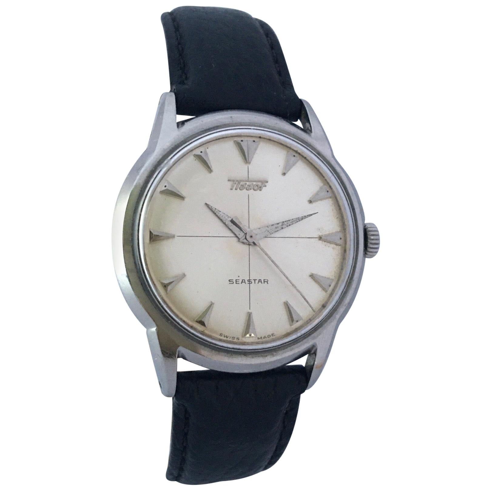 Vintage 1950s Stainless Steel Tissot Seastar Mechanical Wristwatch
