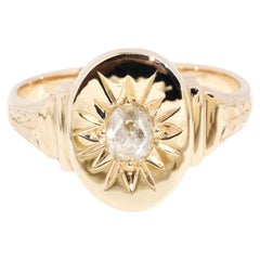 Vintage 1950s Star Set Rose Cut Diamond Hallmarked Ring 9 Carat Yellow Gold