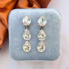 Vintage 1950s Statement Pear Cut Rhinestone Drop Earrings