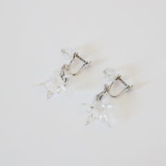 Vintage 1950's Sterling Silver Star Earrings 1950s Glass Star Screw Back earring