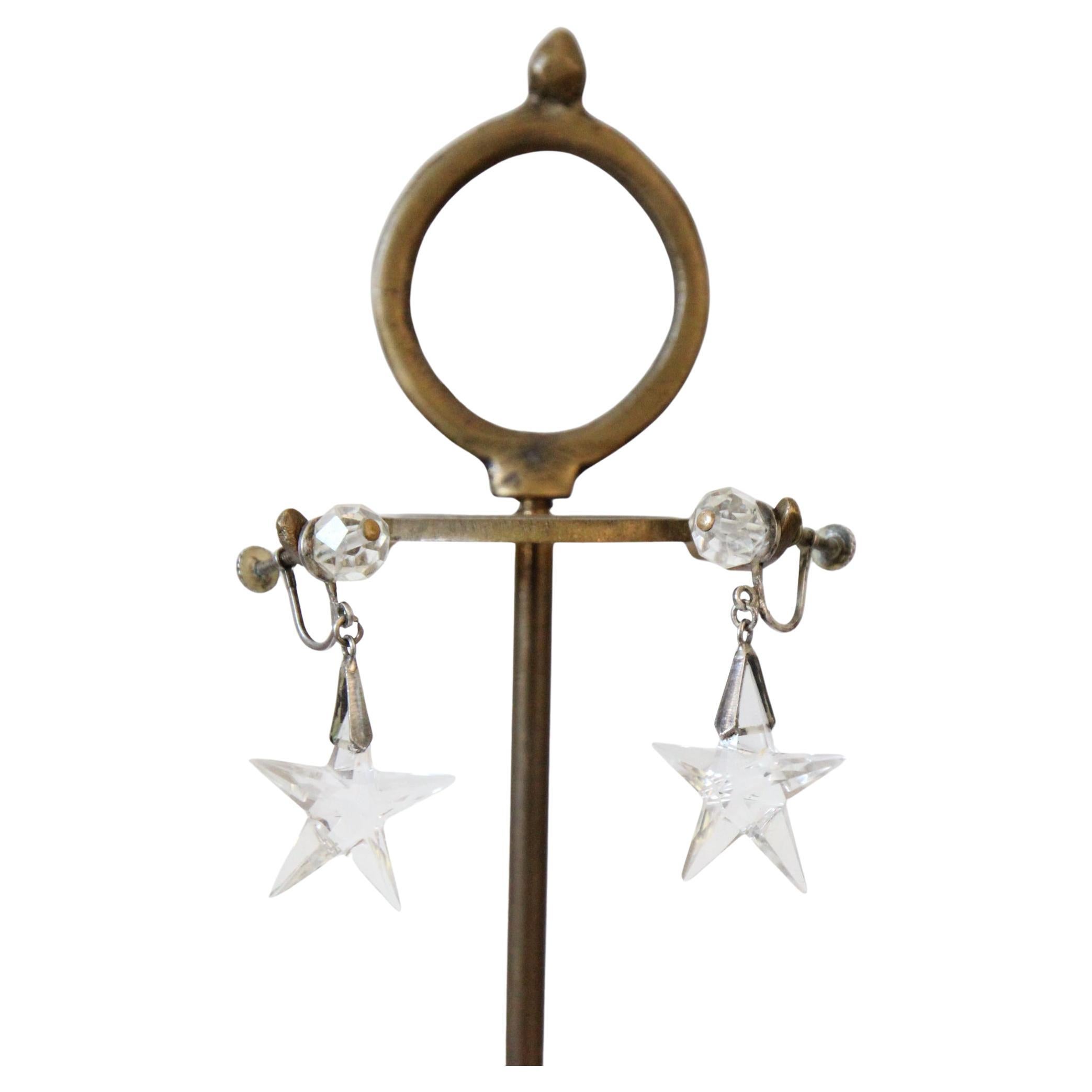 Orecchini a stella in argento Sterling 1950 vintage Orecchini a stella in vetro 1950 a vite