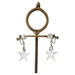 Vintage 1950's Sterling Silver Star Earrings 1950s Glass Star Screw Back earring