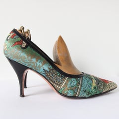 Vintage 1950's Stilettos Silk Printed Pointed Toe heels 1950 heels UK 5.5 US 7.5