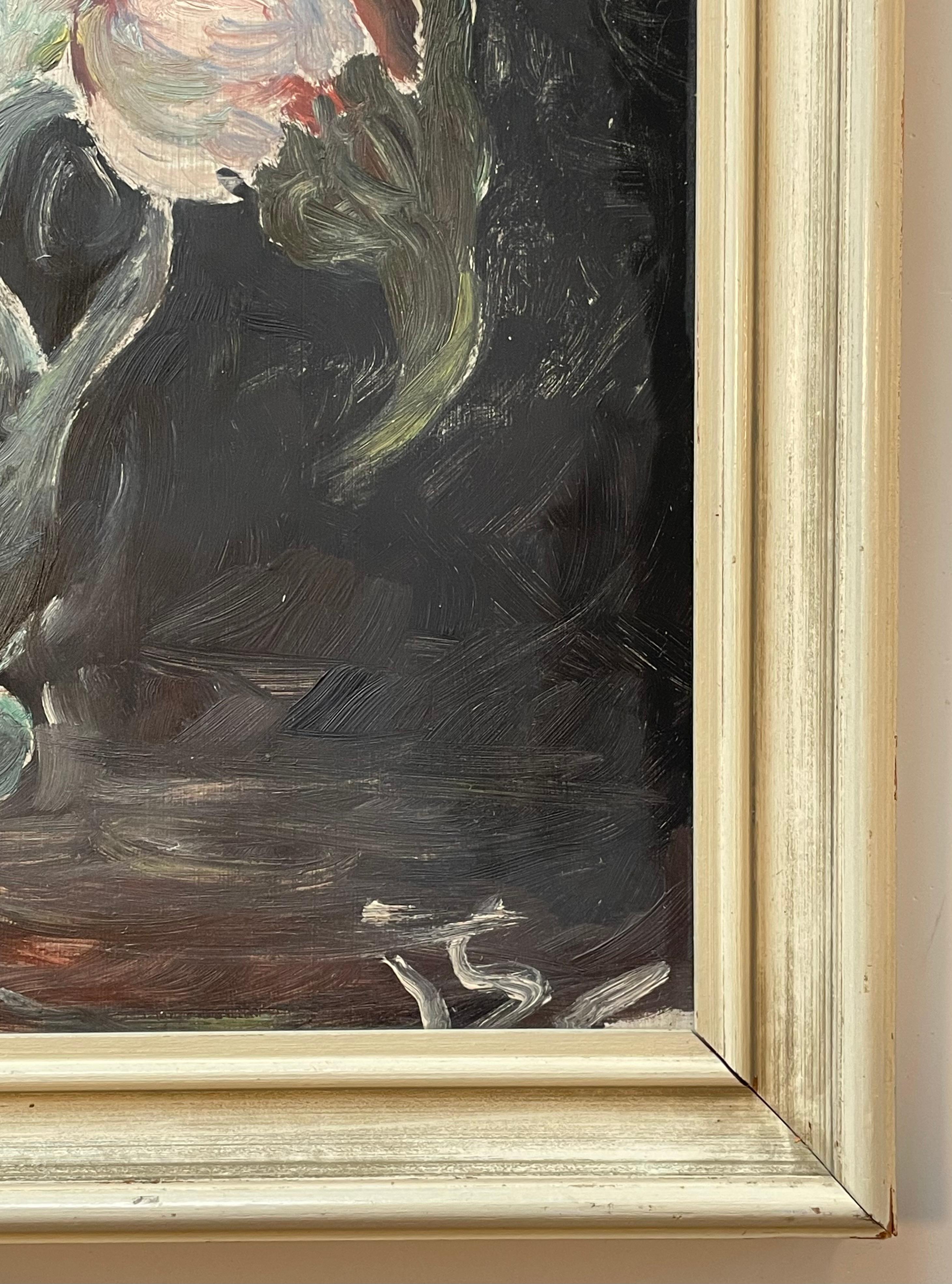 Vintage 1950s Stillleben Ölgemälde von Blumen in einer Vase im Angebot 3