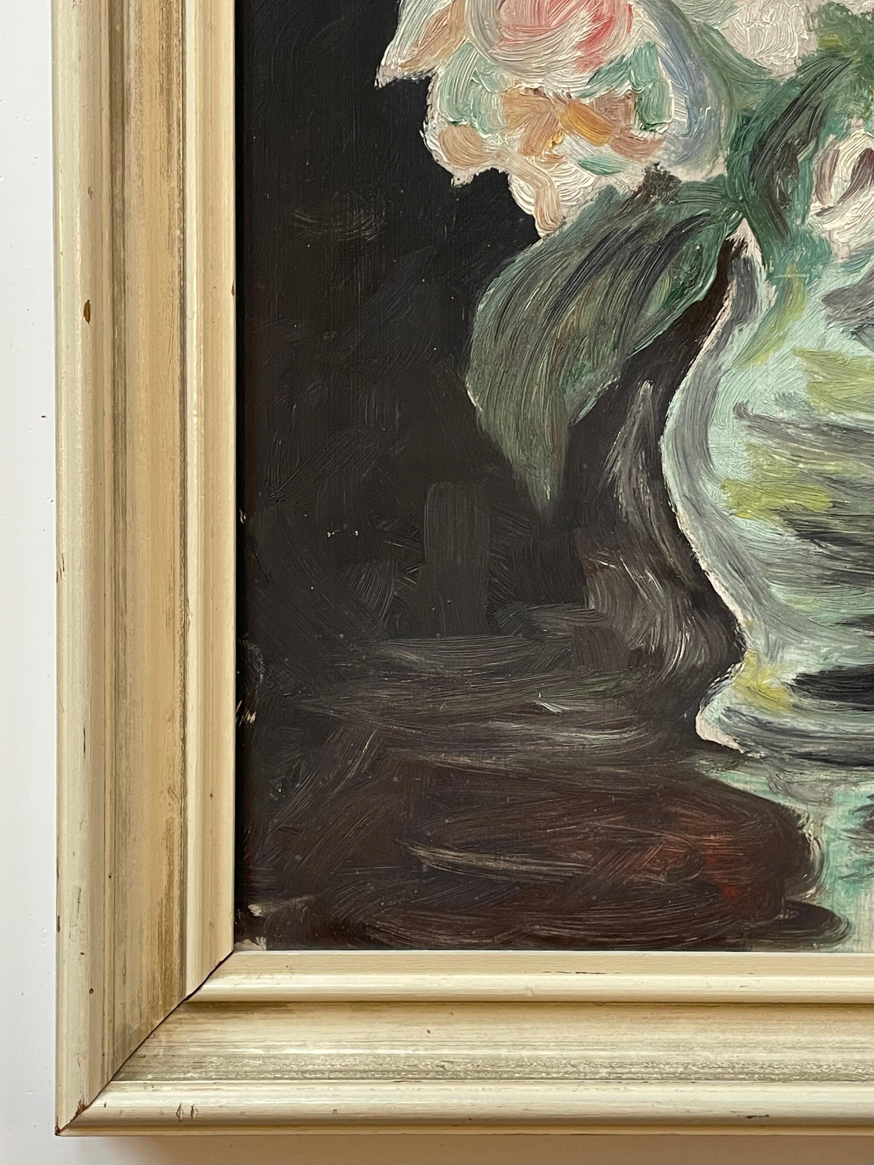 Vintage 1950s Stillleben Ölgemälde von Blumen in einer Vase im Angebot 4
